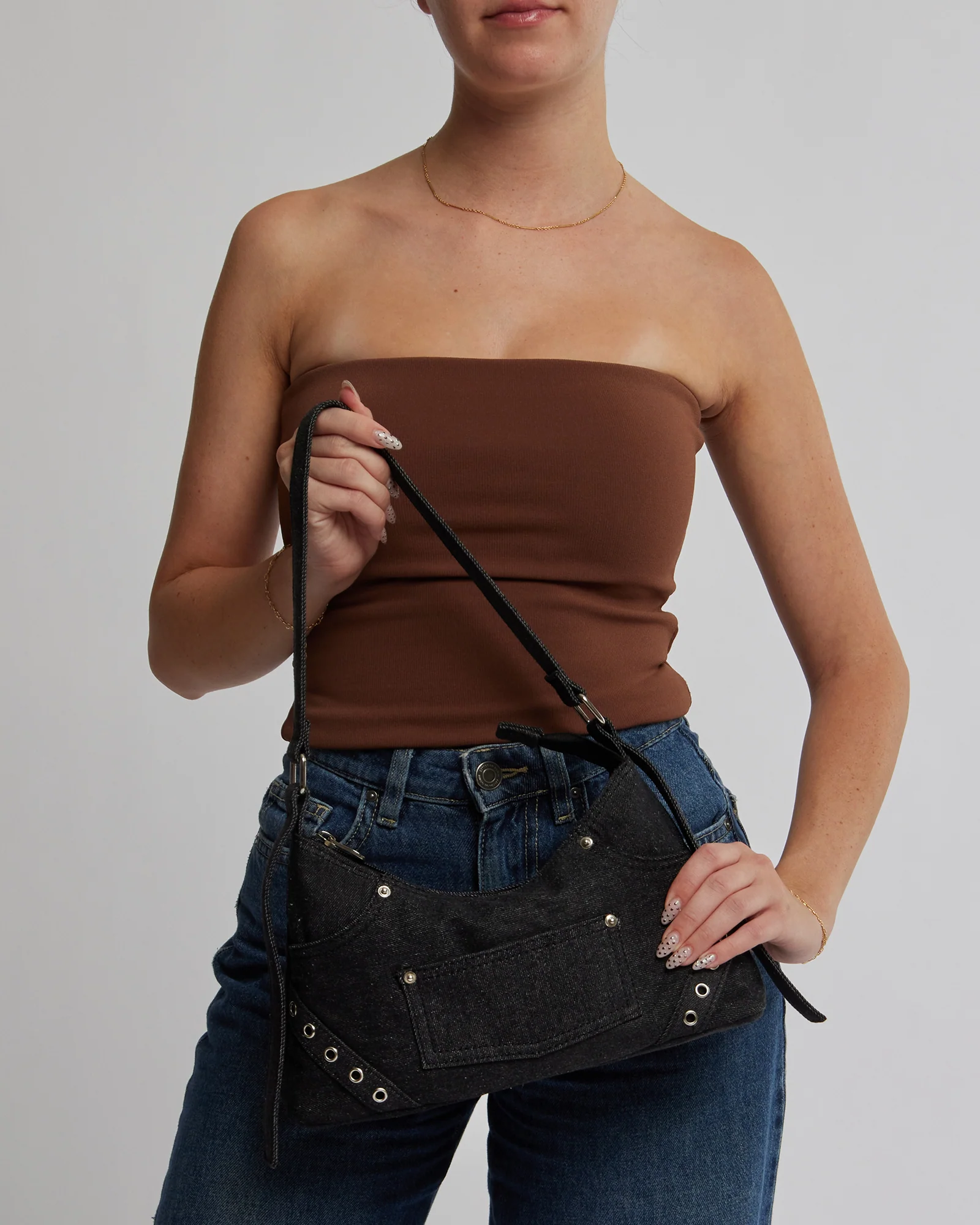 Ashley Black Denim Shoulder Bag - Image 2