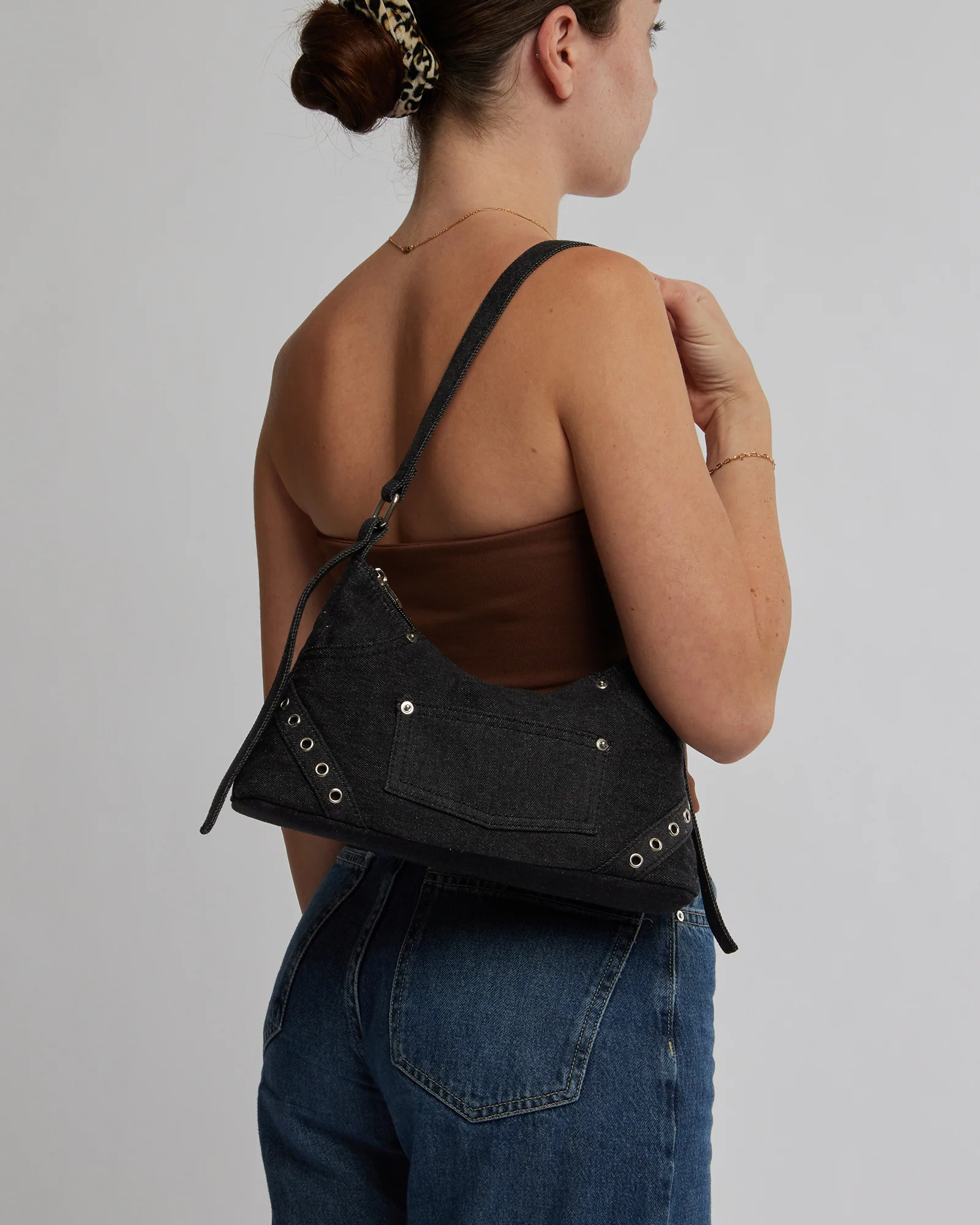 Ashley Black Denim Shoulder Bag - Image 3