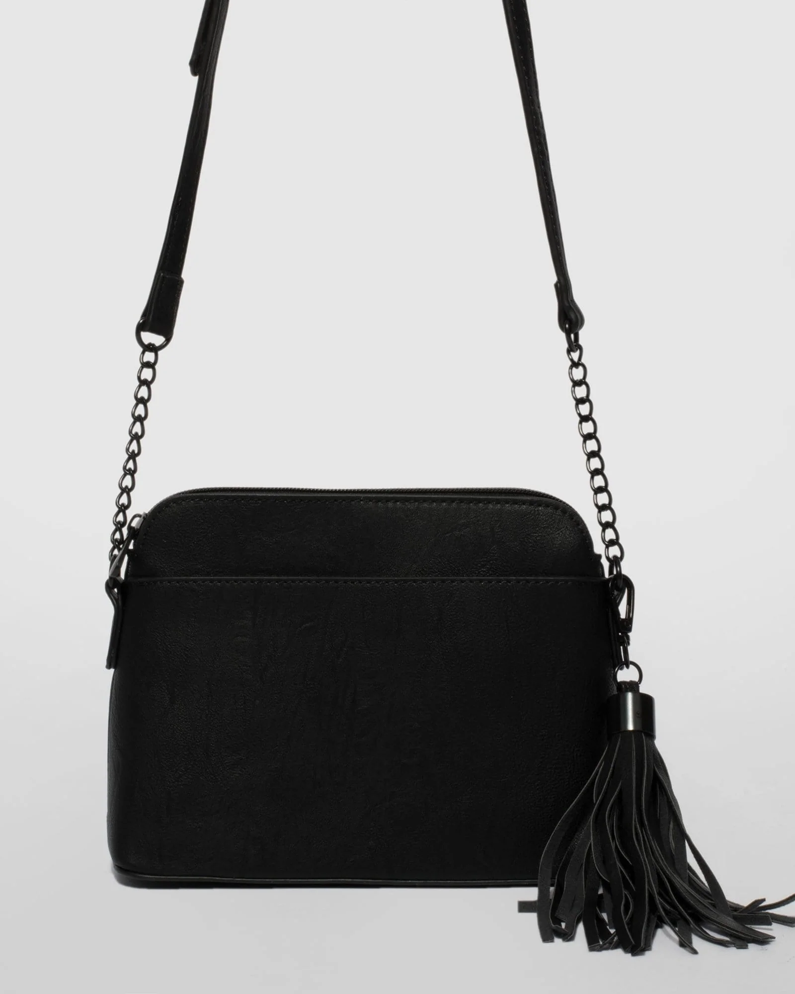 Black Karen Tassel Crossbody Bag