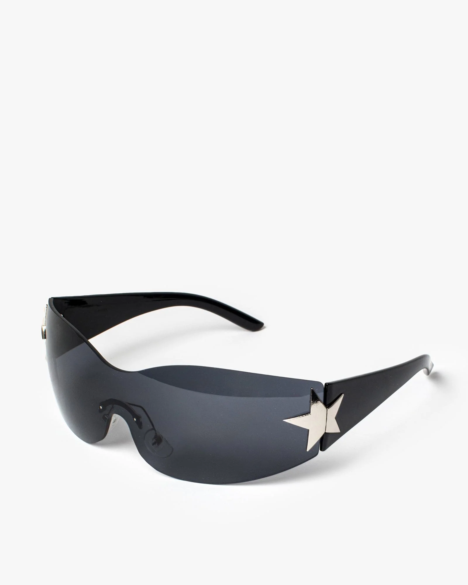 Black Rimless Wrap Around Star Sunglasses - Image 2