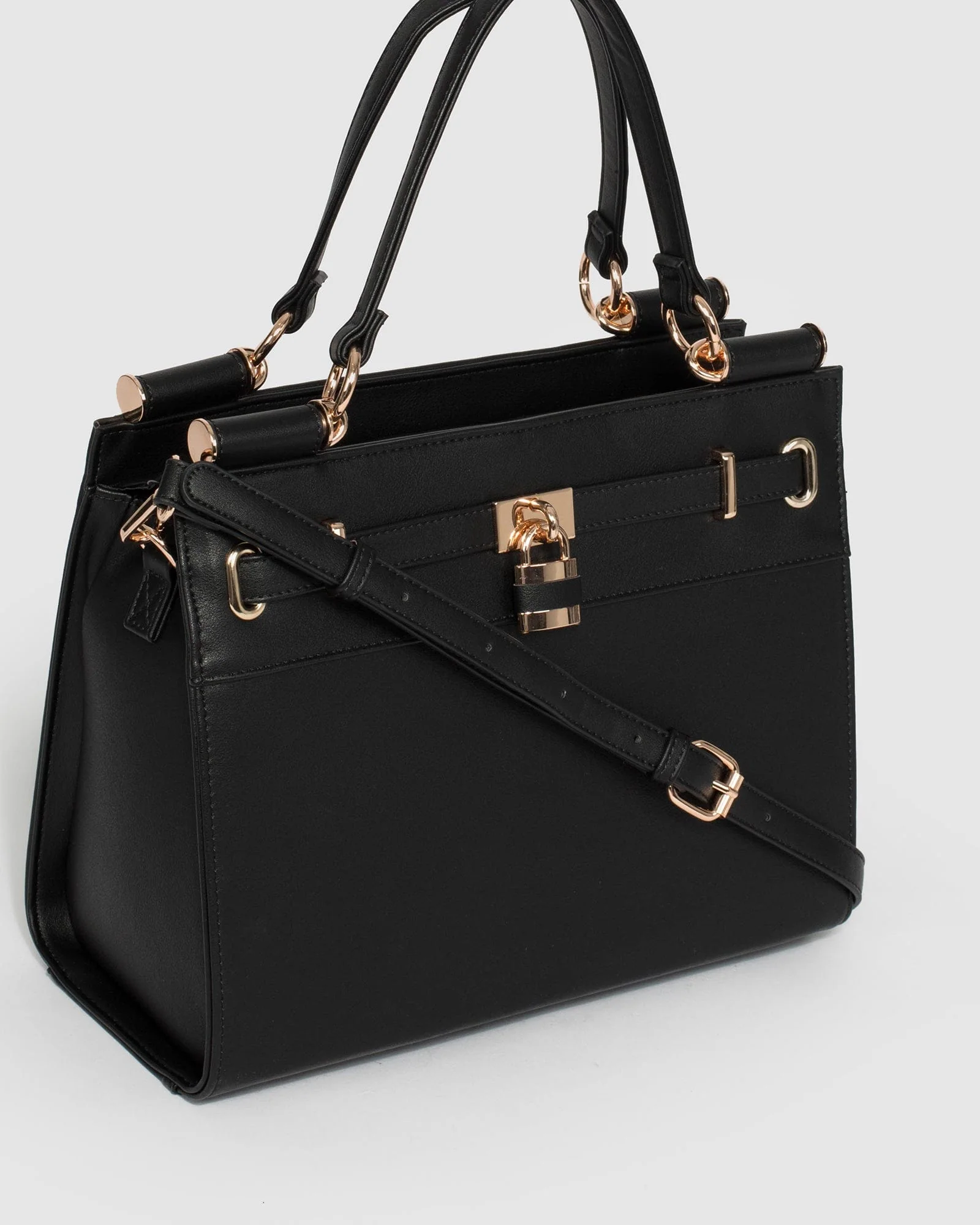 Black Stephanie Square Lock Tote Bag - Image 3