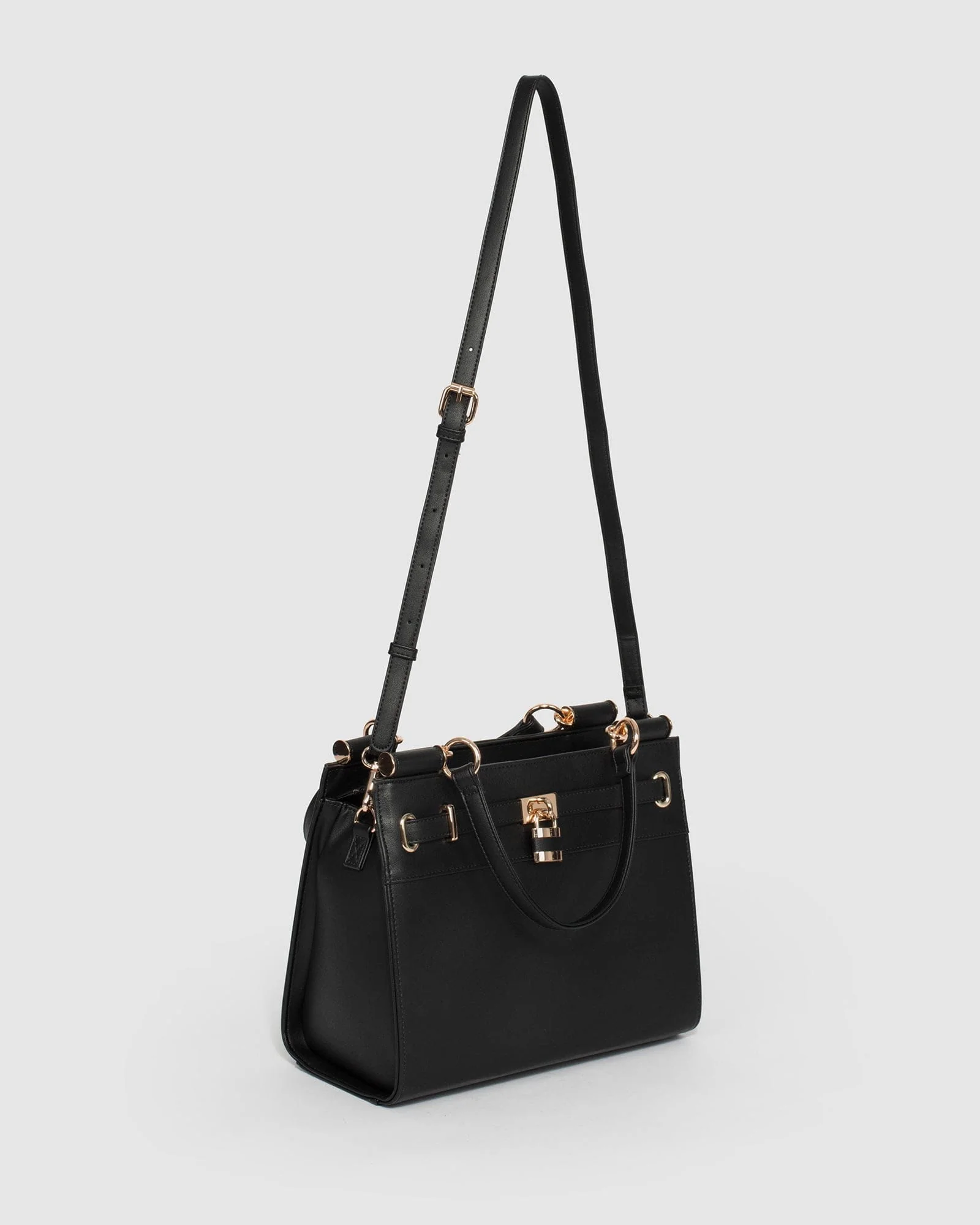 Black Stephanie Square Lock Tote Bag - Image 4