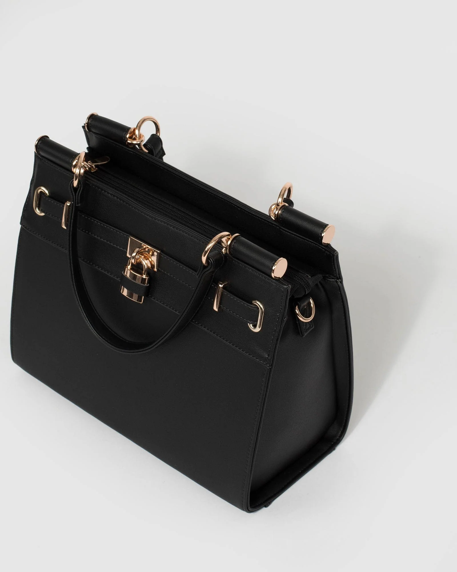 Black Stephanie Square Lock Tote Bag - Image 6