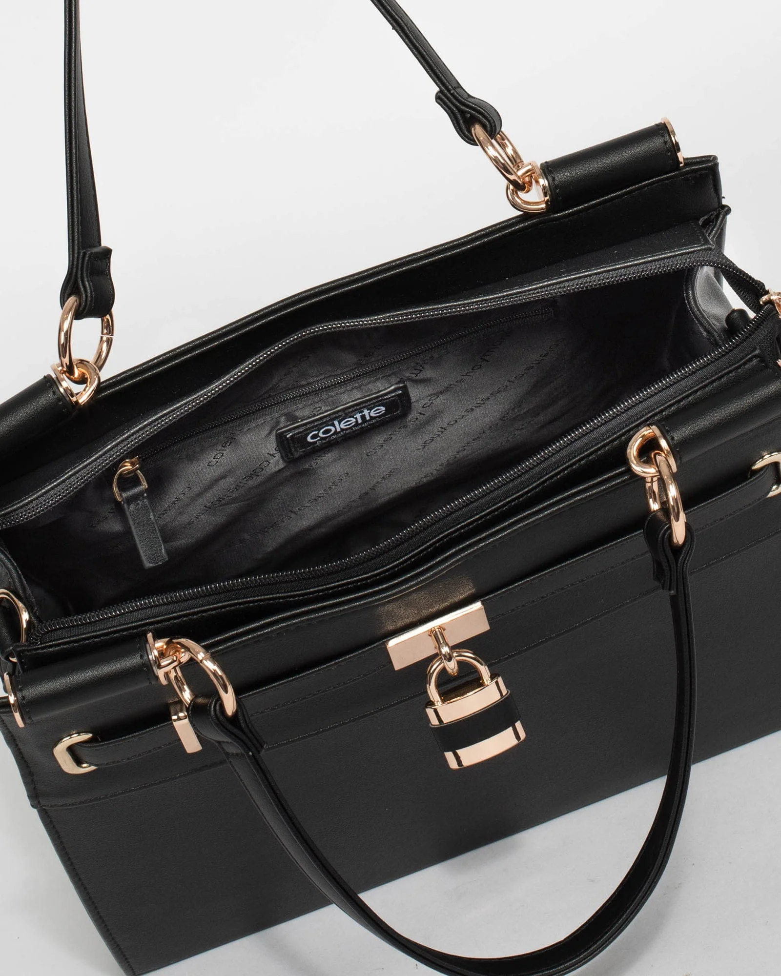 Black Stephanie Square Lock Tote Bag - Image 8