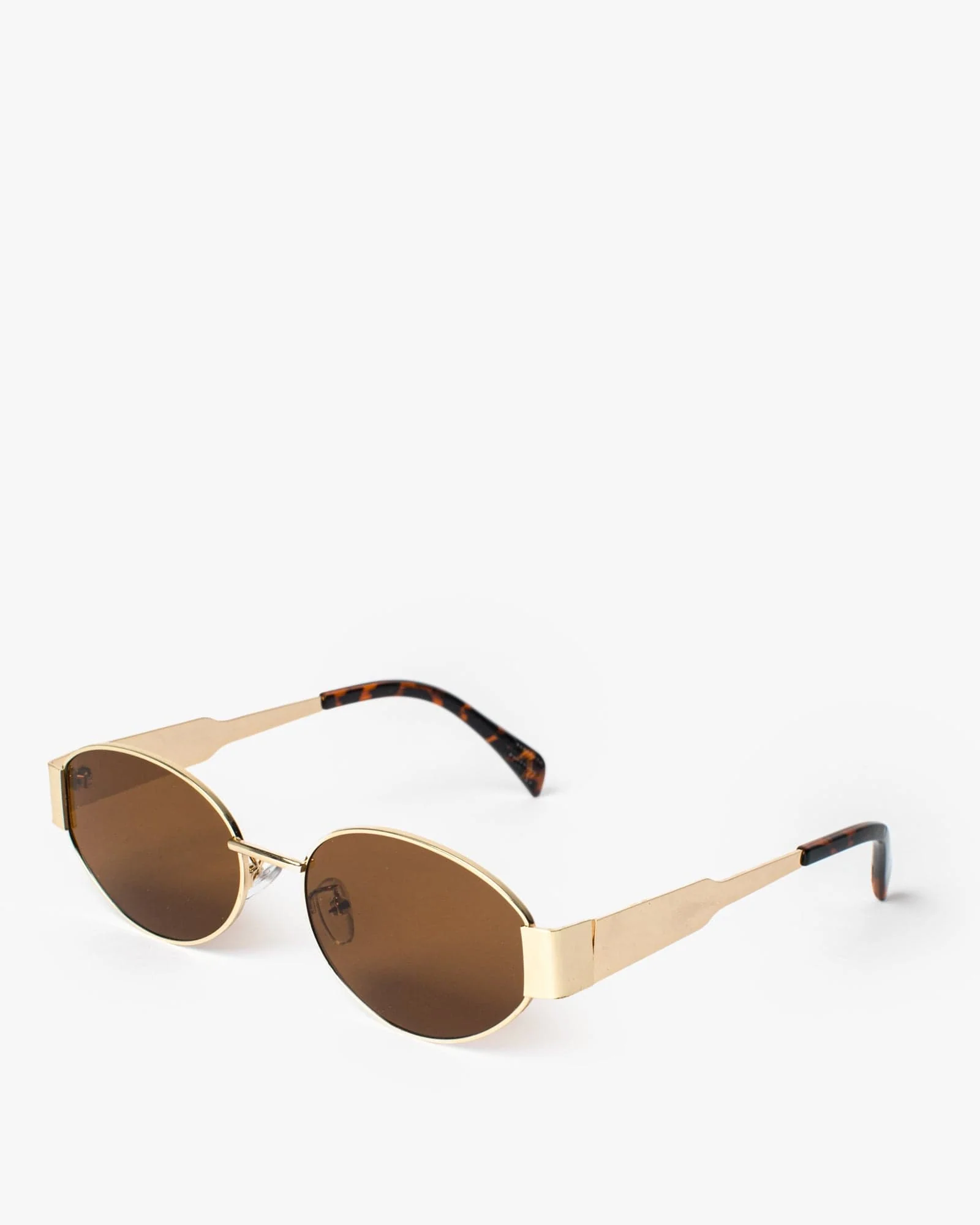 Brown Oval Metal Detail Sunglasses - Image 2