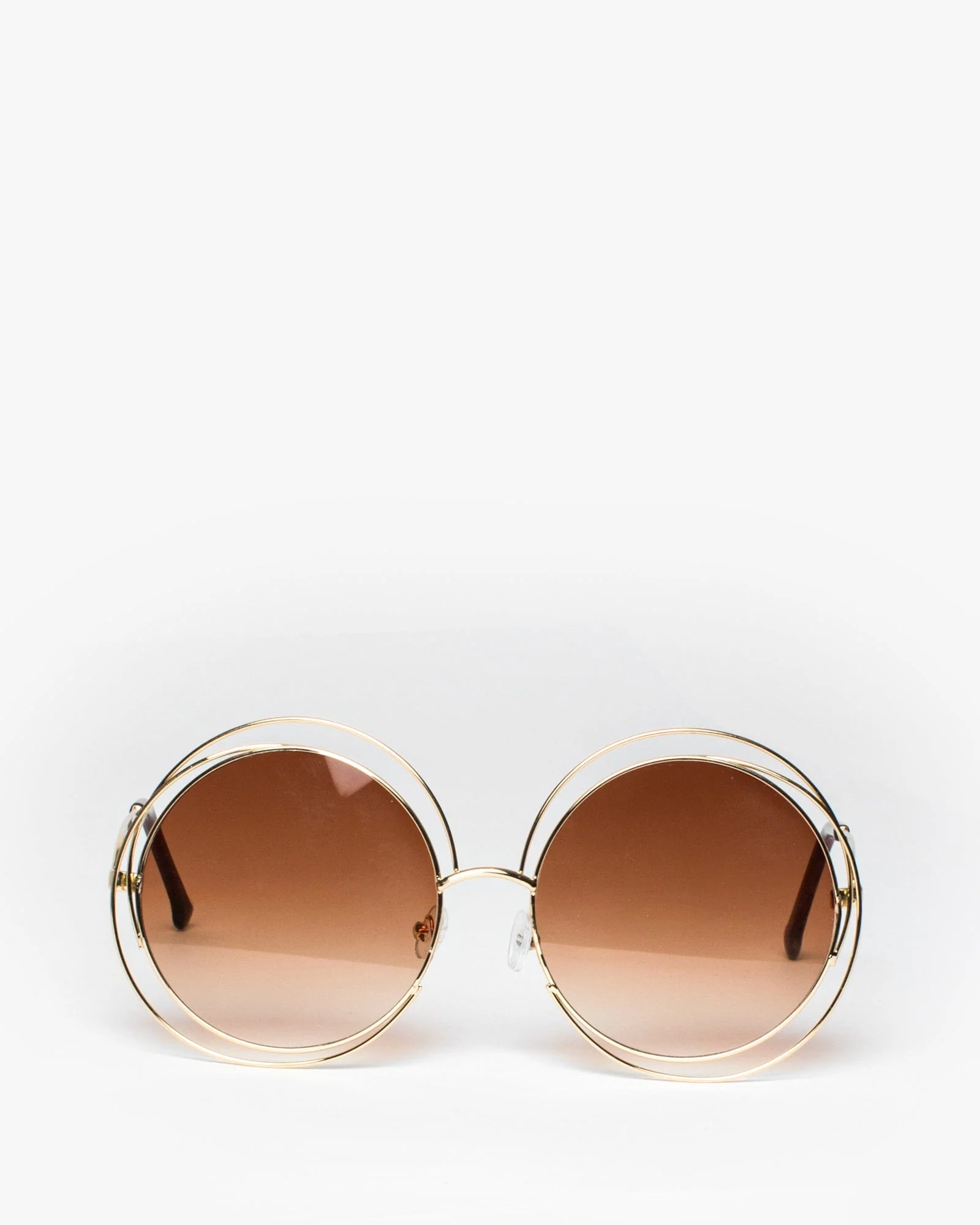 Brown Round Metal Frame Sunglasses