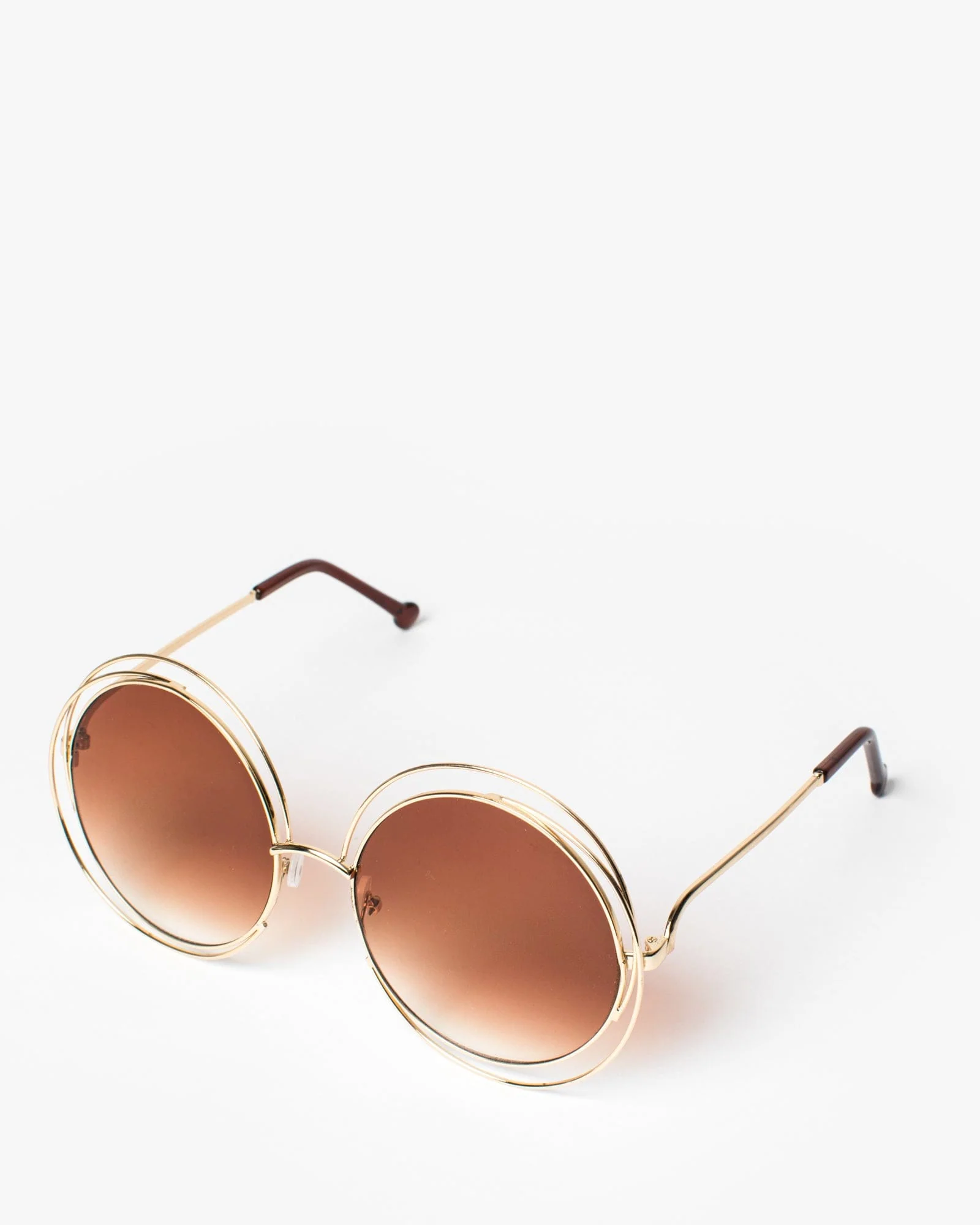 Brown Round Metal Frame Sunglasses - Image 2