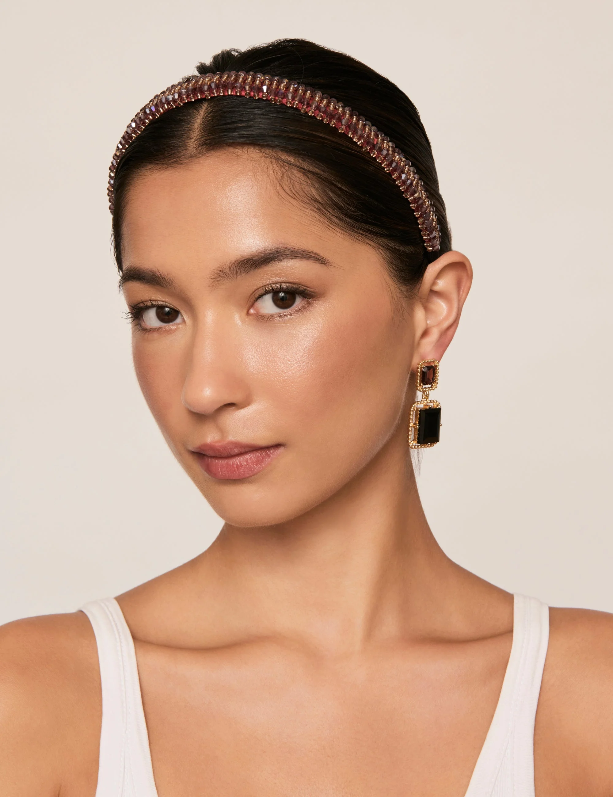 Burgundy Beaded Narrow Headband - Image 2