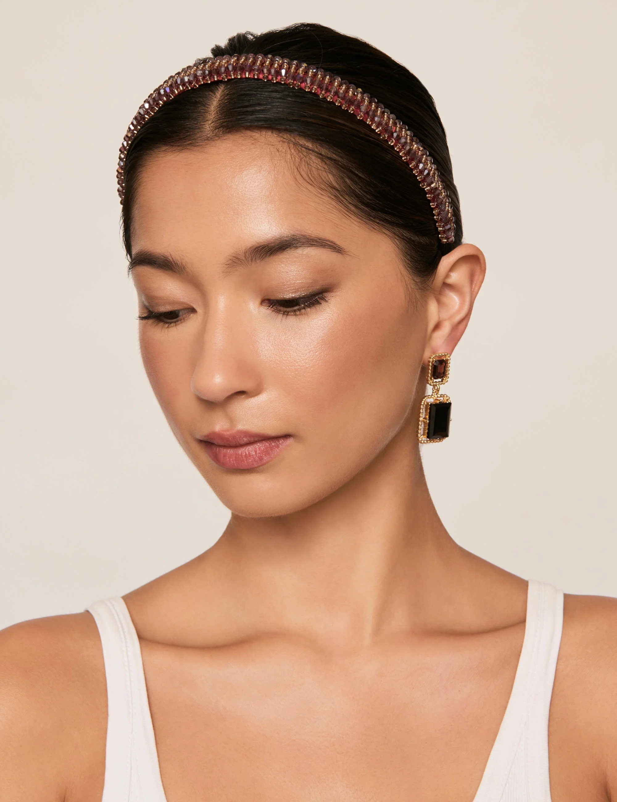 Burgundy Beaded Narrow Headband - Image 5