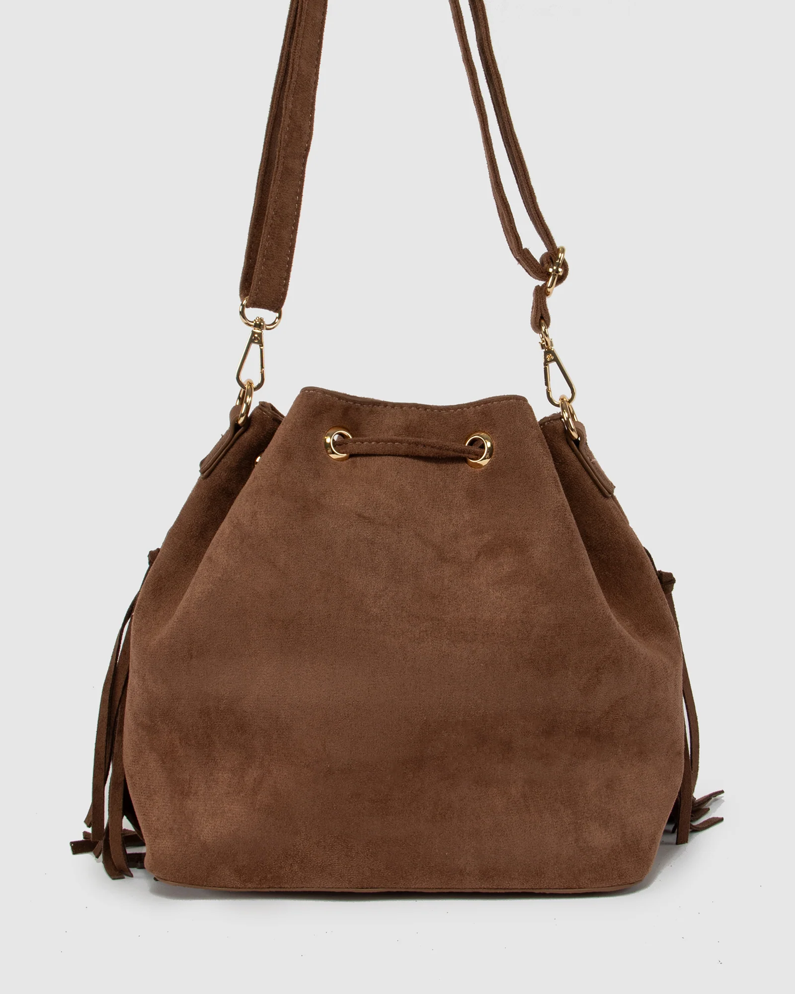 Chocolate Giselle Fringe Bucket Bag - Image 5