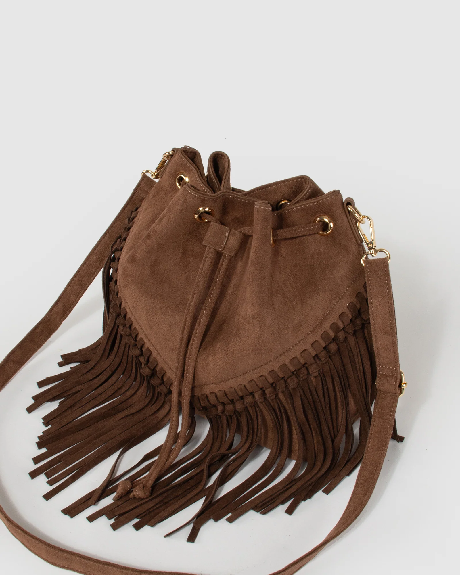 Chocolate Giselle Fringe Bucket Bag - Image 6