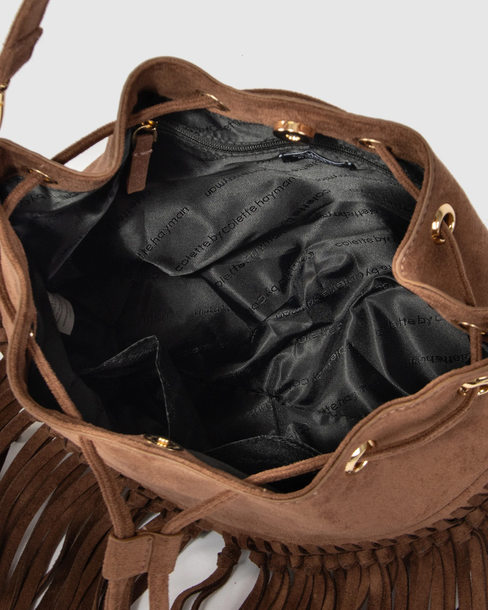 Chocolate Giselle Fringe Bucket Bag - Image 7