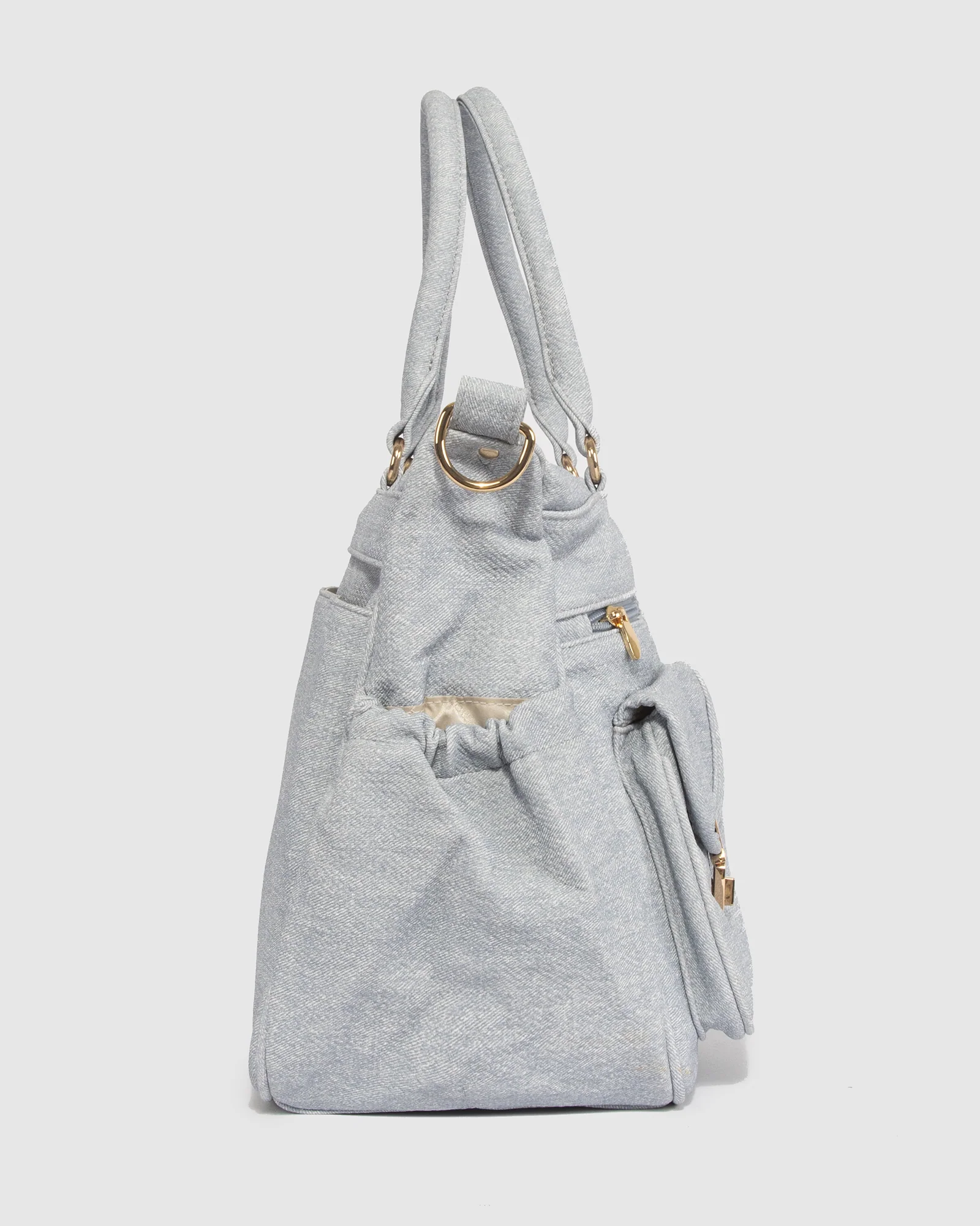 Blue Pocket And Zip Baby Bag With Gold Hardware - Image 6