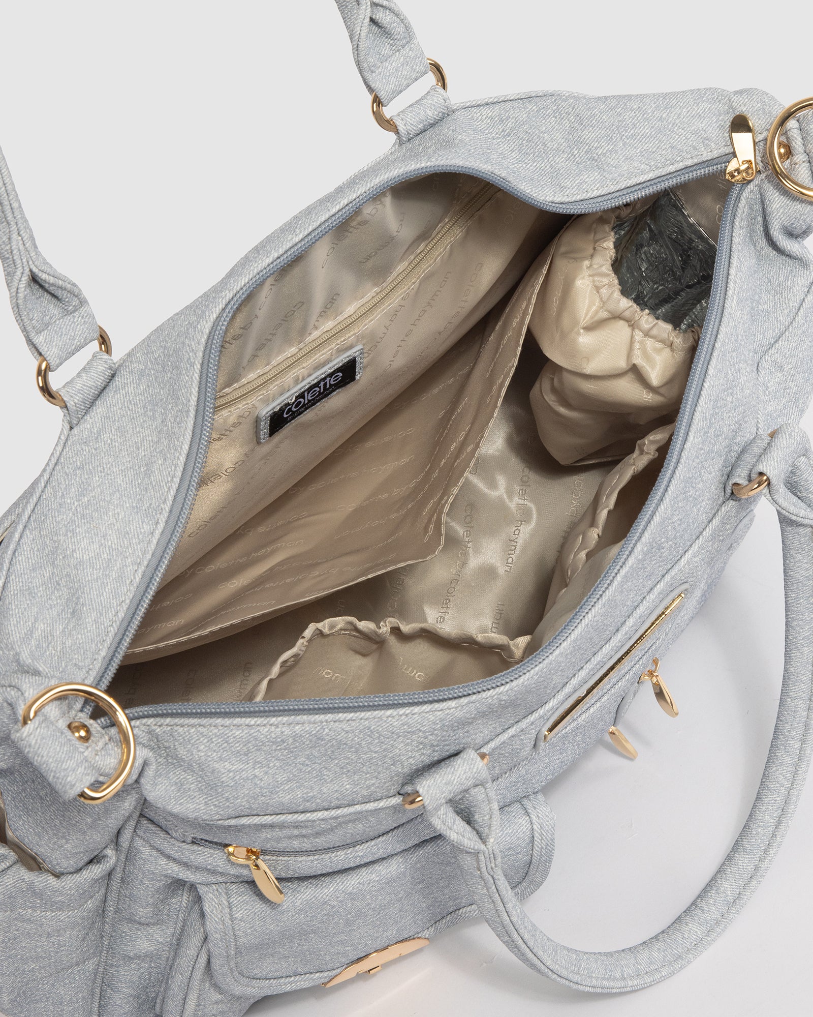 Blue Pocket And Zip Baby Bag With Gold Hardware - Image 8