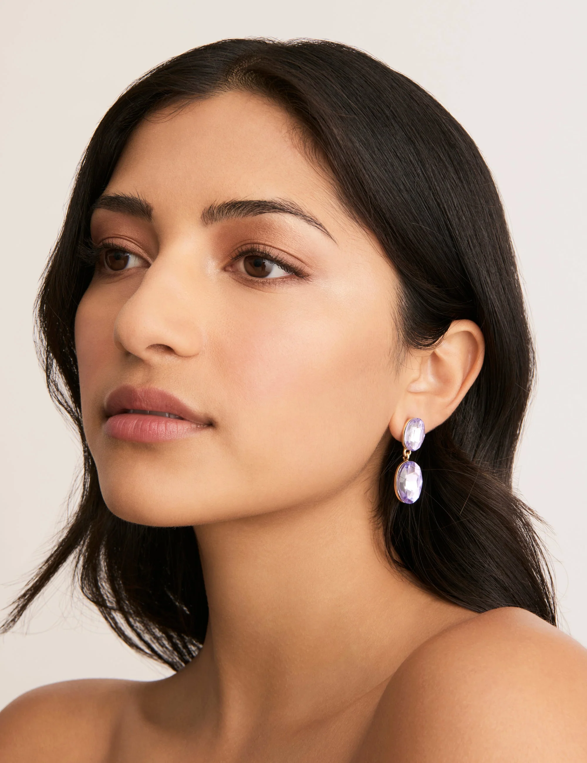 DOUBLE DROP OVAL STONE EARRING - Image 2