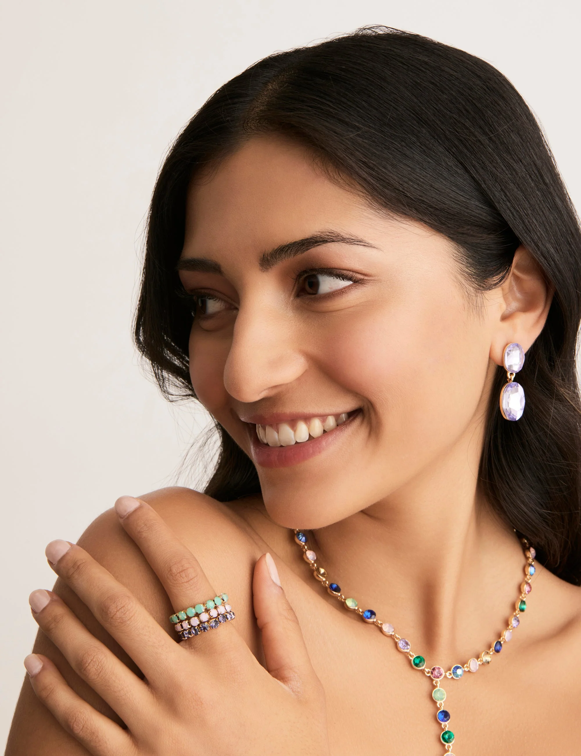 DOUBLE DROP OVAL STONE EARRING - Image 6