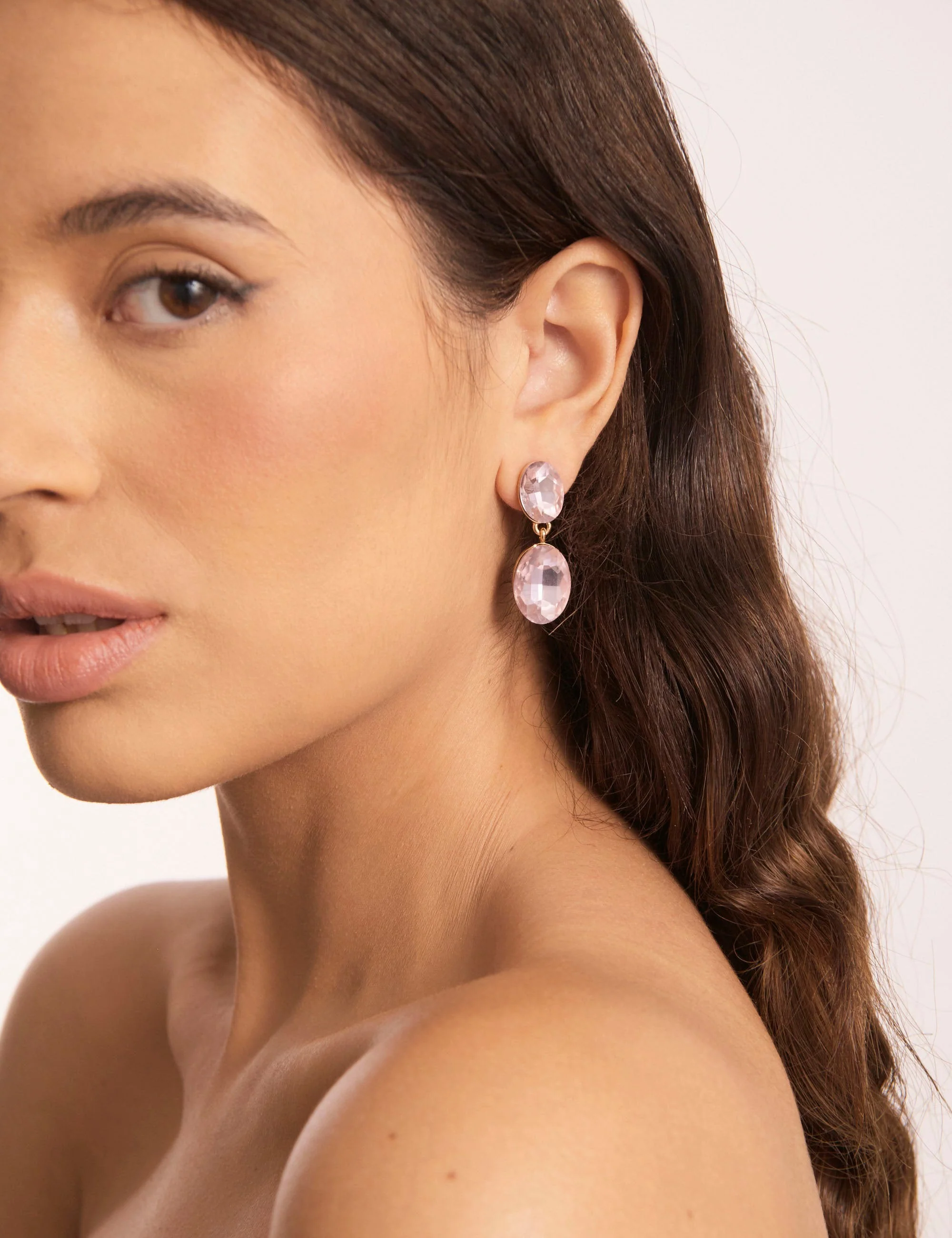 DOUBLE DROP OVAL STONE EARRINGS - Image 2