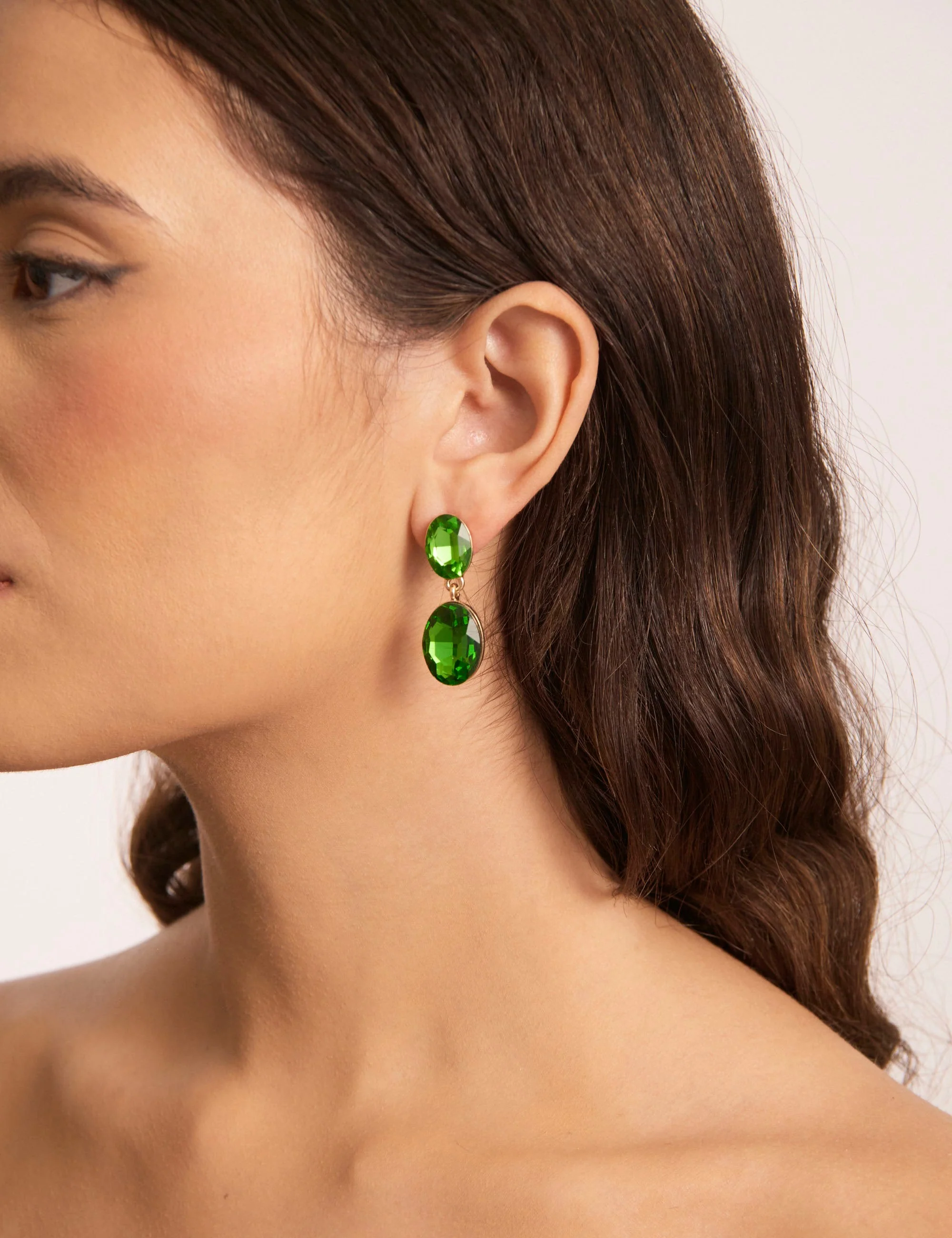 DOUBLE DROP OVAL STONE EARRINGS - Image 2