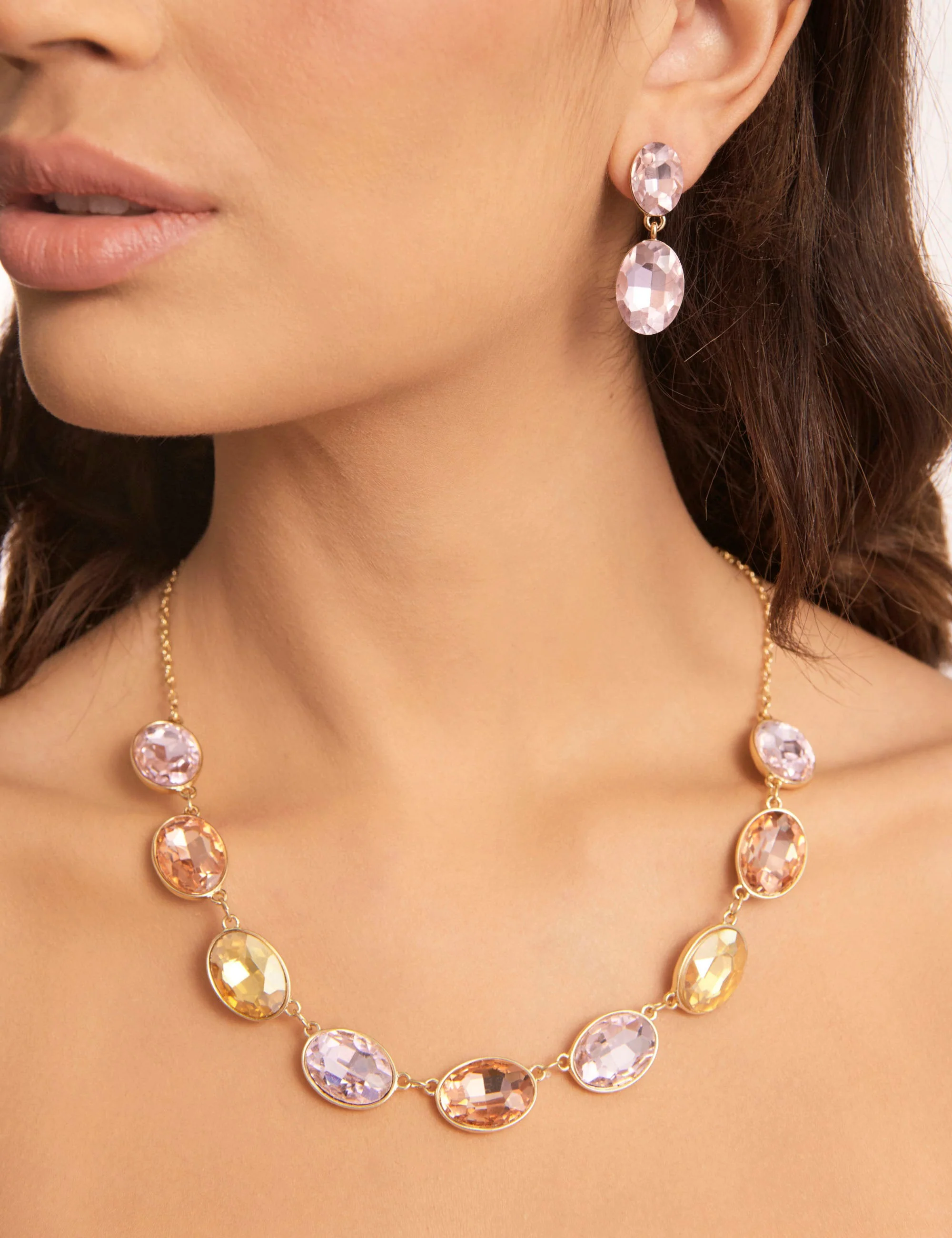 DOUBLE DROP OVAL STONE EARRINGS - Image 5
