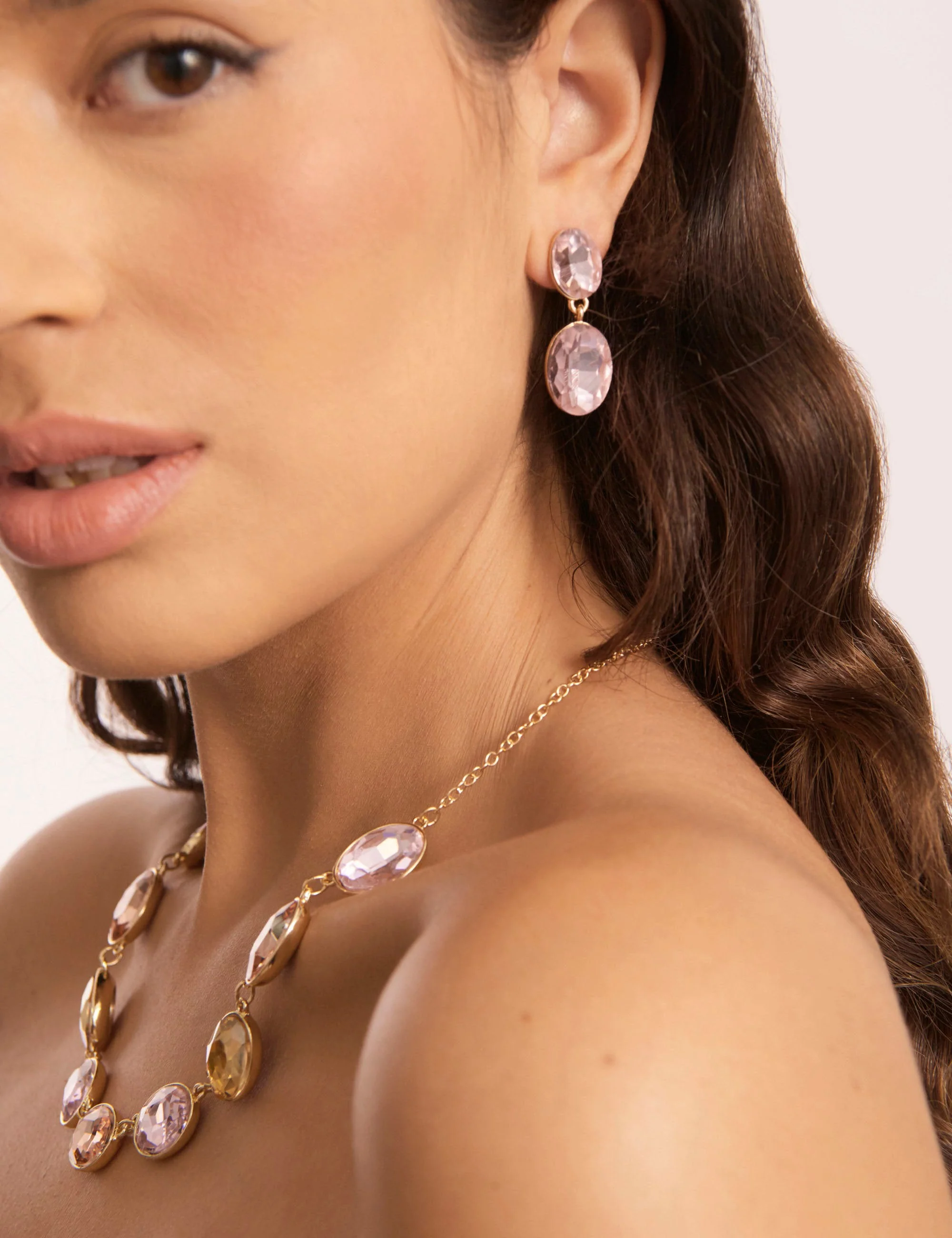 DOUBLE DROP OVAL STONE EARRINGS - Image 6