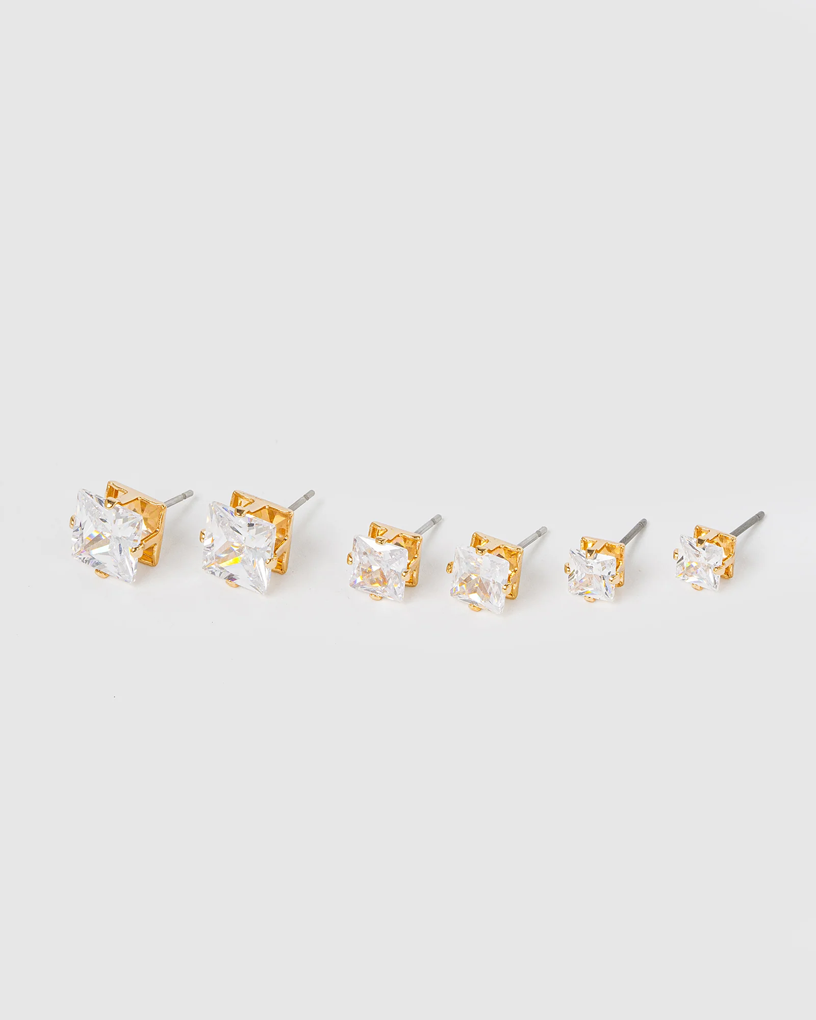 Gold 3 Pack Square Stud Earrings - Image 2