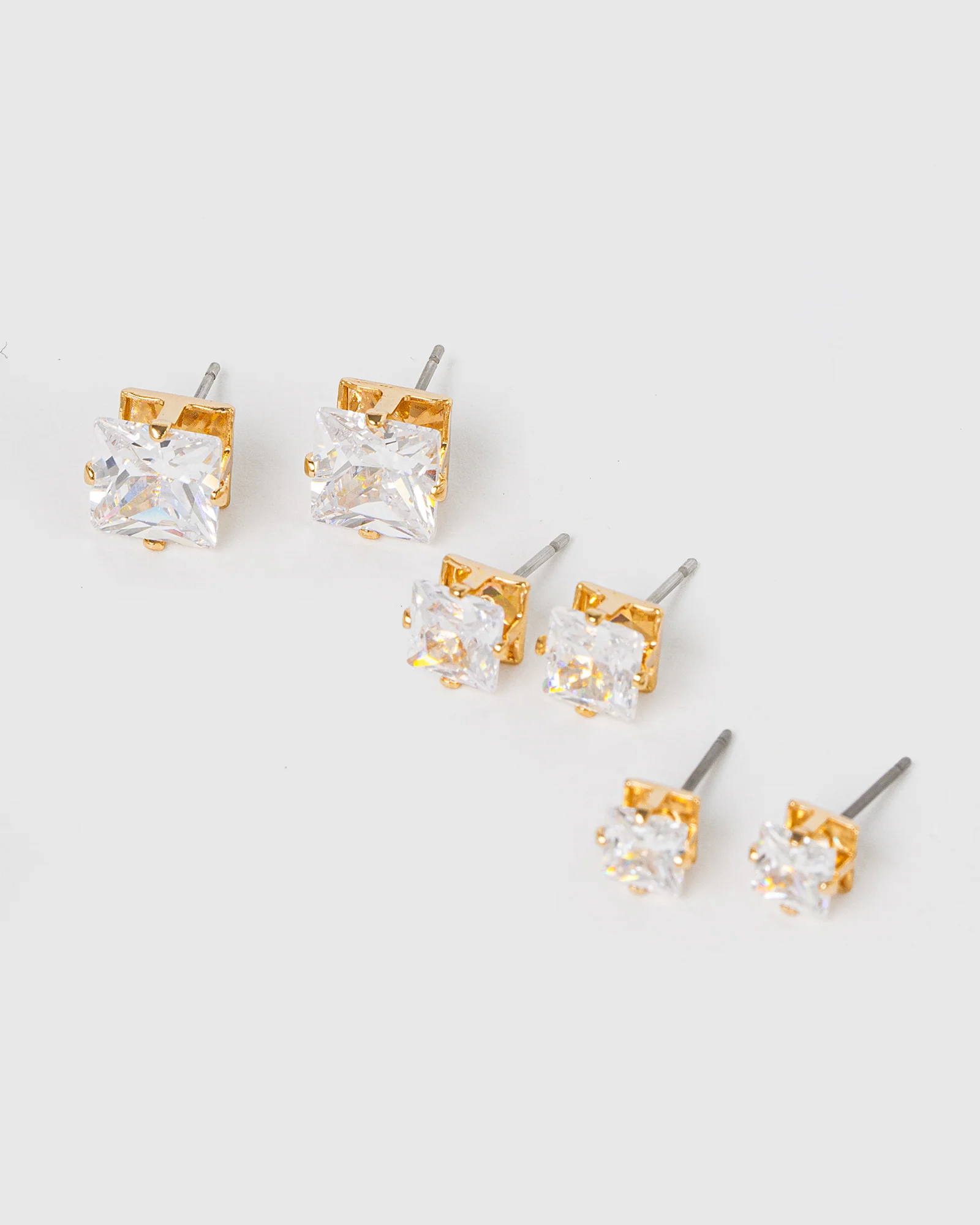 Gold 3 Pack Square Stud Earrings - Image 3