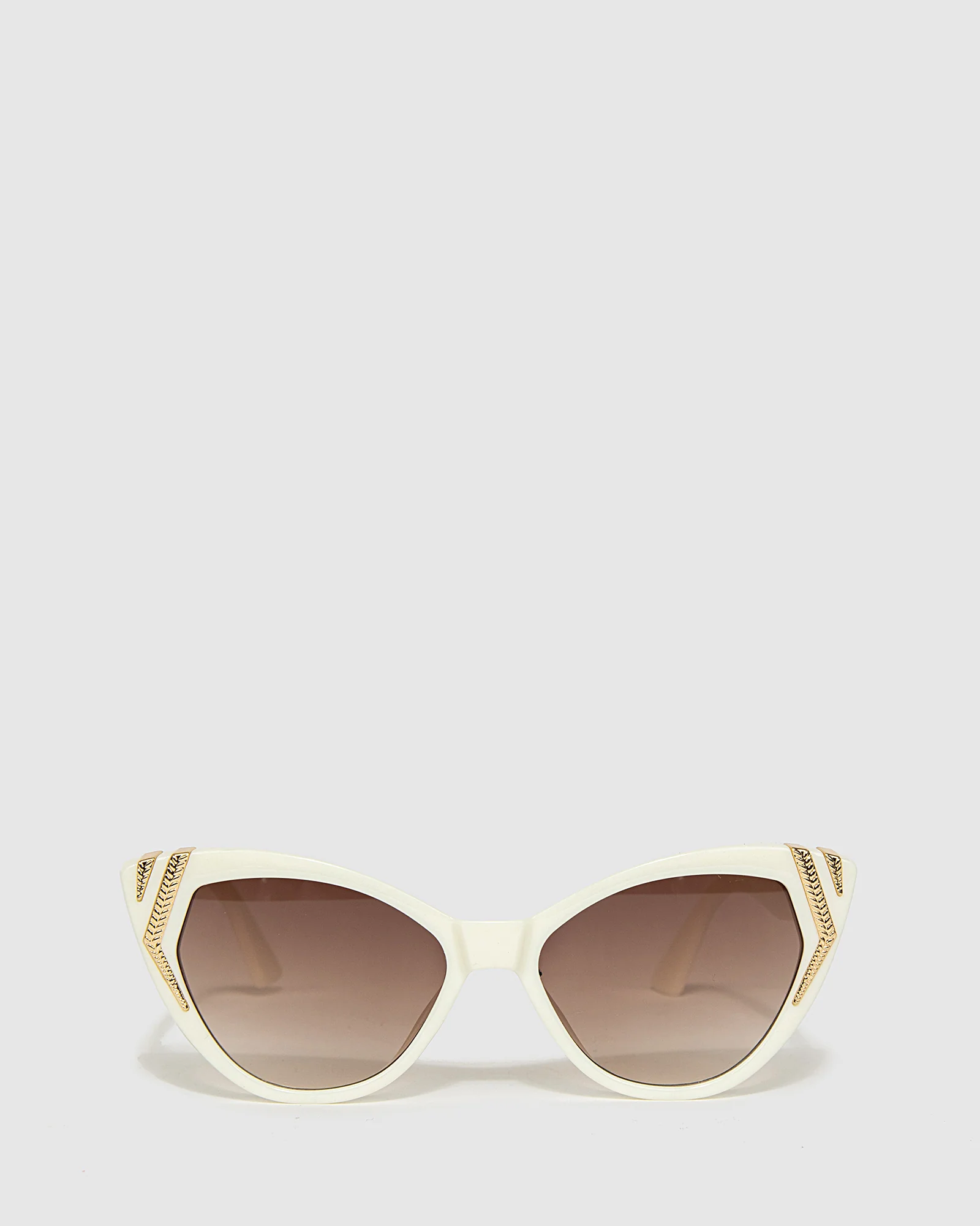 Gold Embellished Cat Eye Sunglasses - White