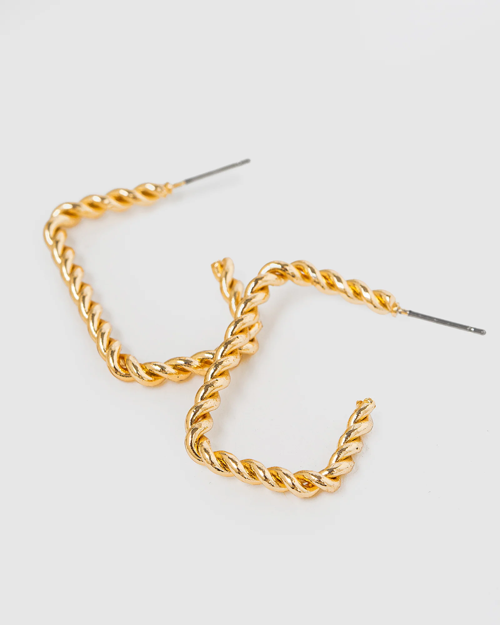 Gold Open Twisted Regtangle Hoop Earrings - Image 3