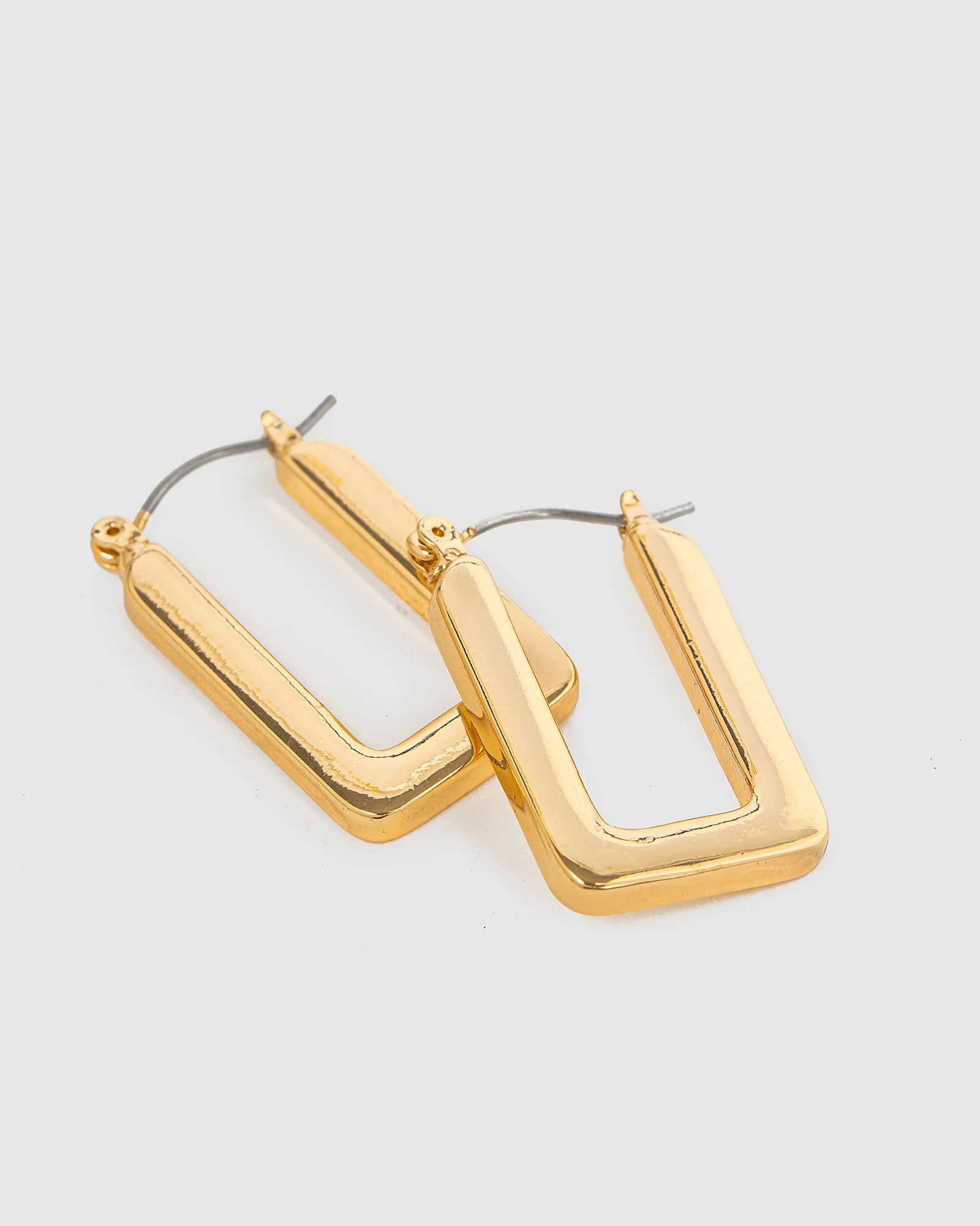 Gold Rounded Regtangle Hoop Earrings - Image 3