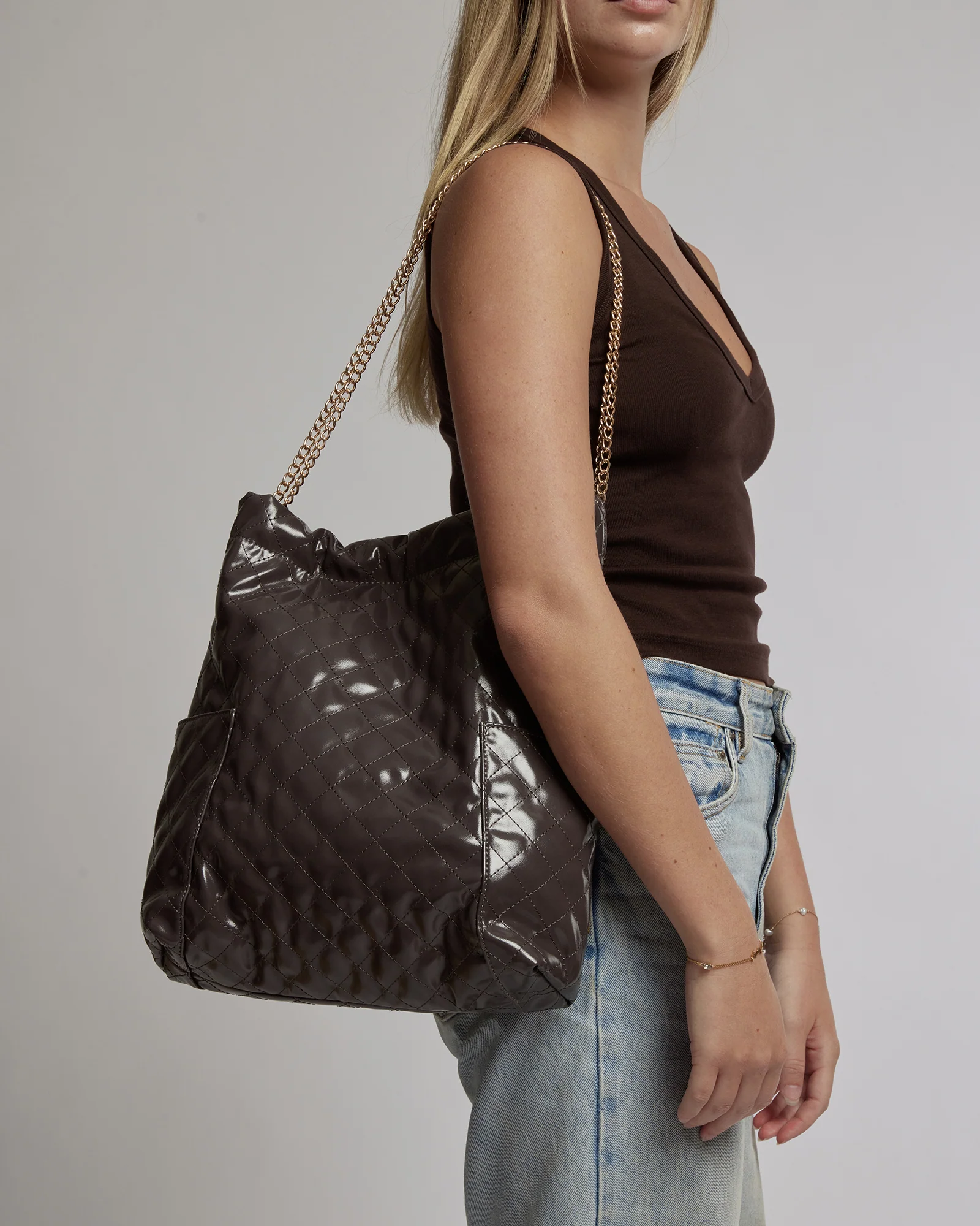 Grey Zara Slouch Quilt Tote - Image 2