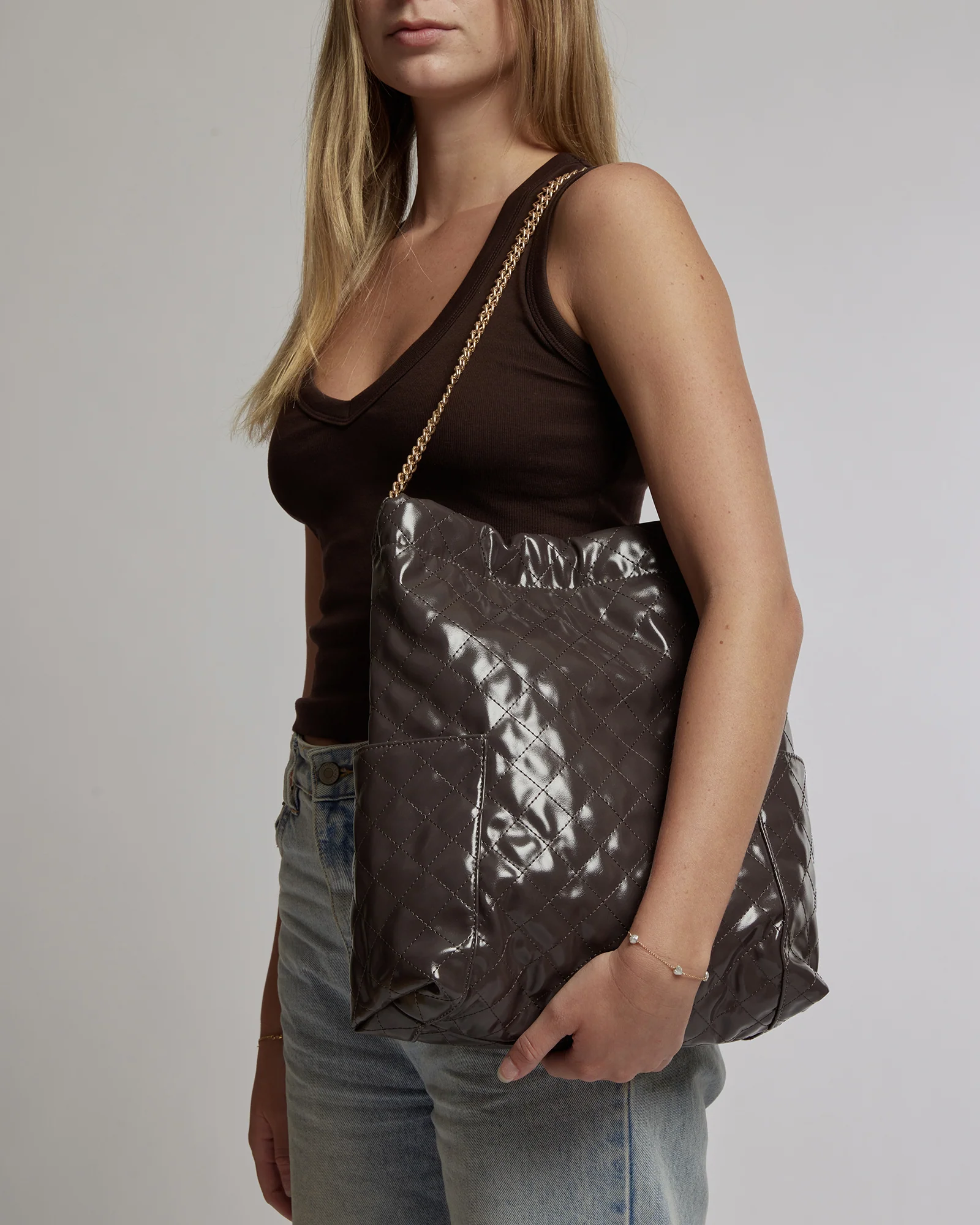 Grey Zara Slouch Quilt Tote - Image 3