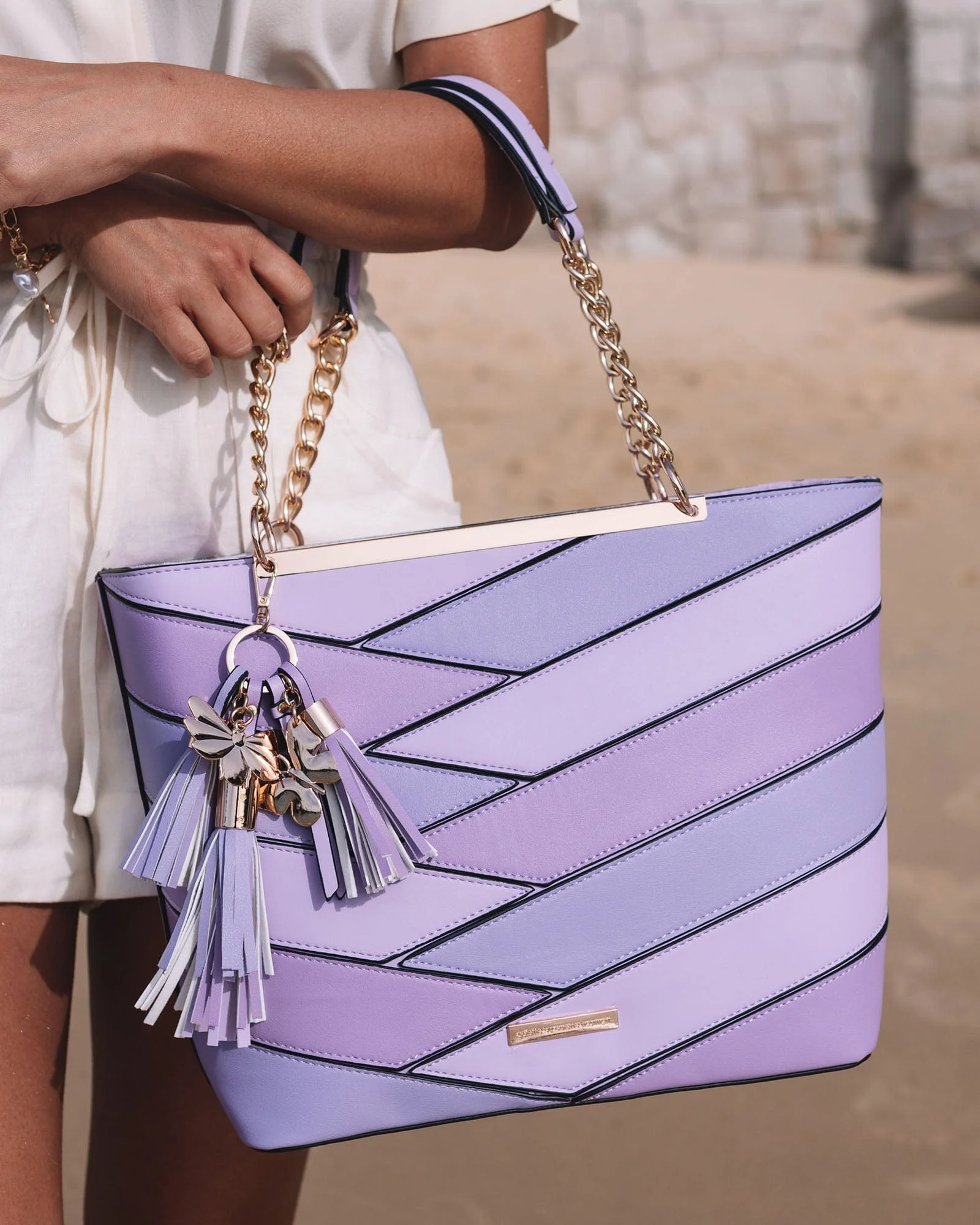 Purple Makayla Panelled Tote Bag - Image 4