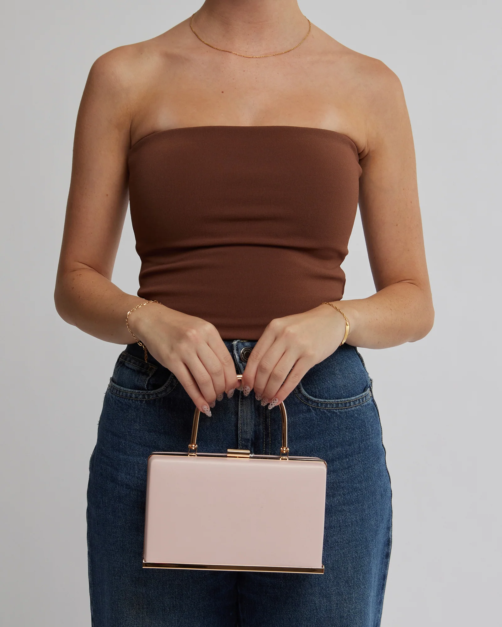 Pink Drew Top Handle Clutch Bag - Image 2