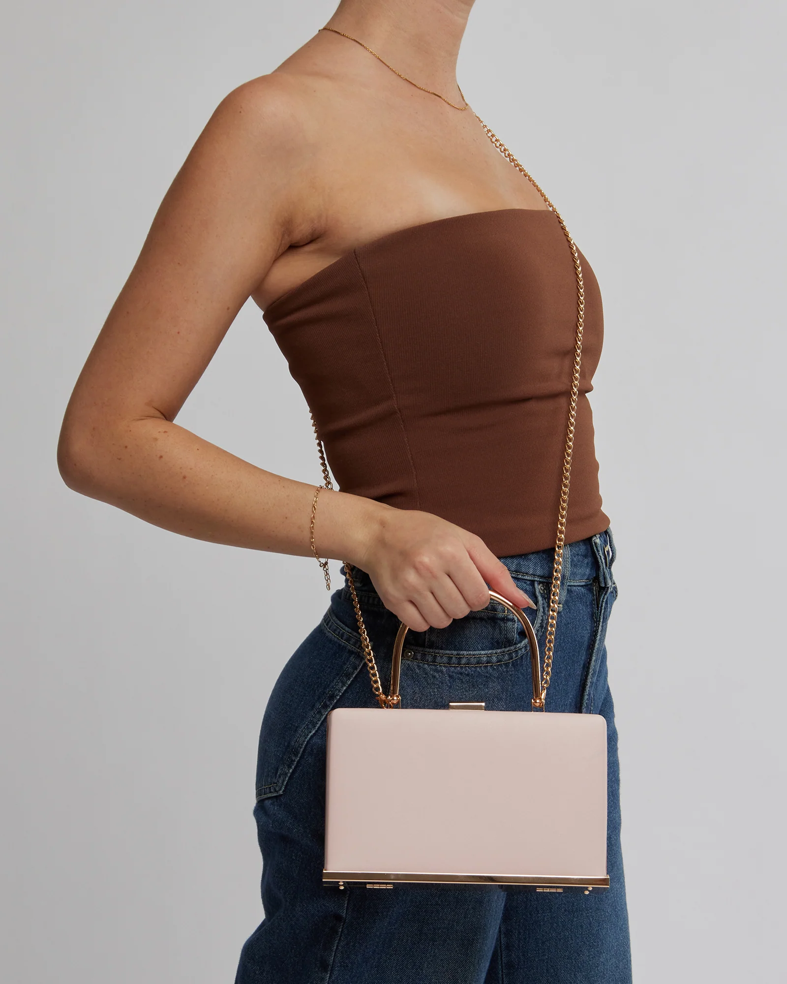 Pink Drew Top Handle Clutch Bag - Image 3