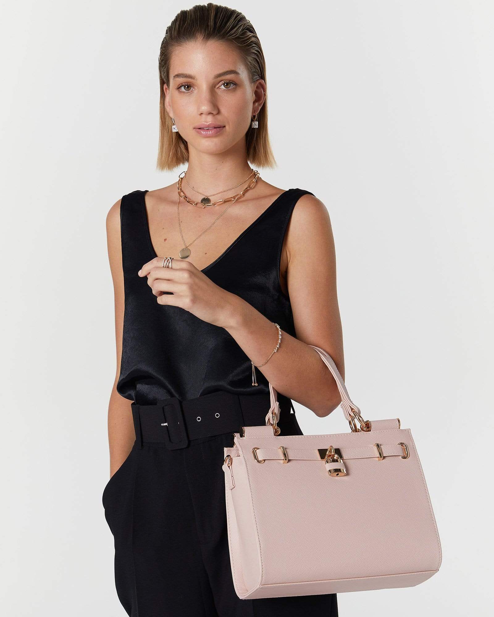 Pink Stephanie Square Lock Tote Bag - Image 8
