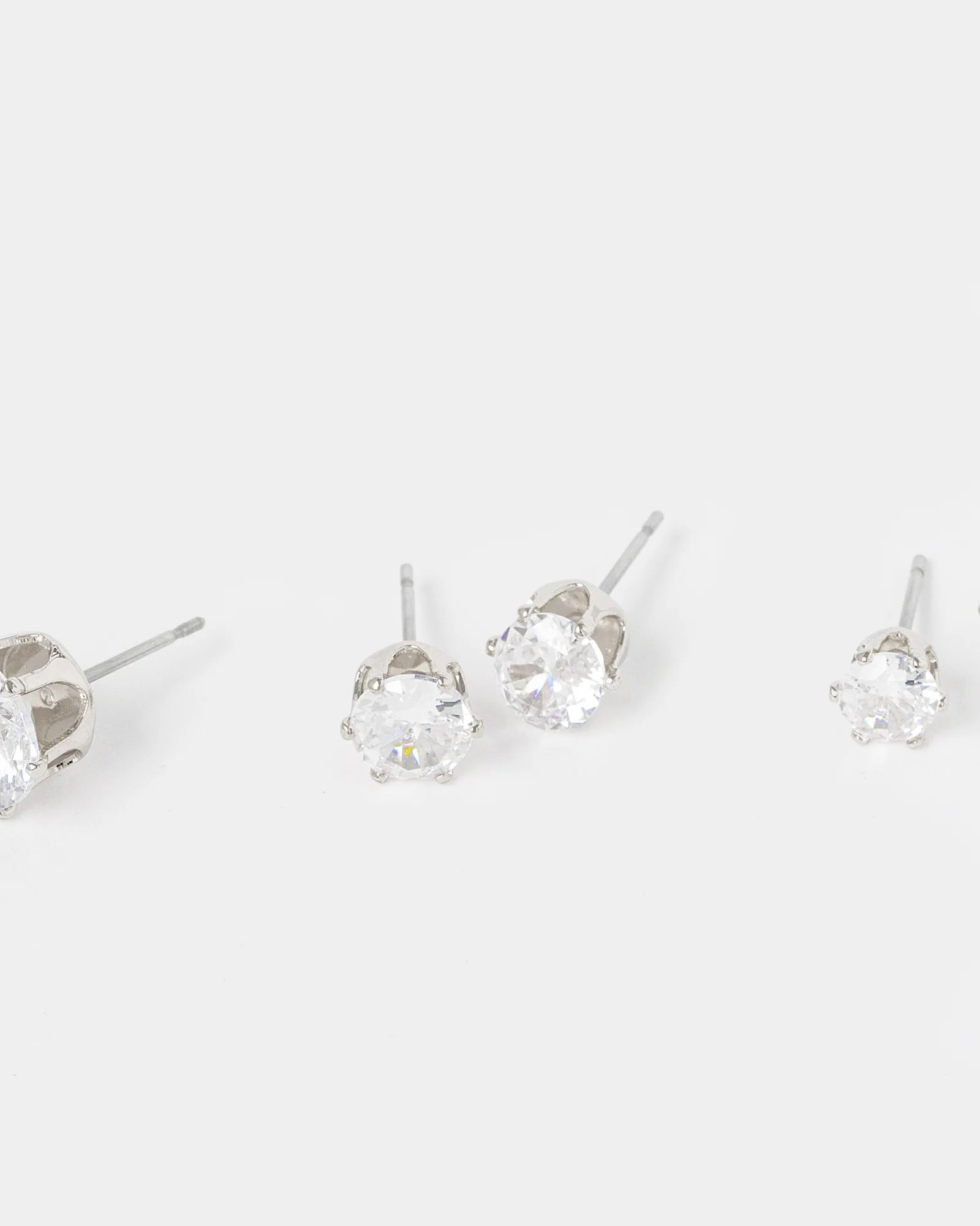 Silver 3 Pack Round Stud Earrings - Image 3