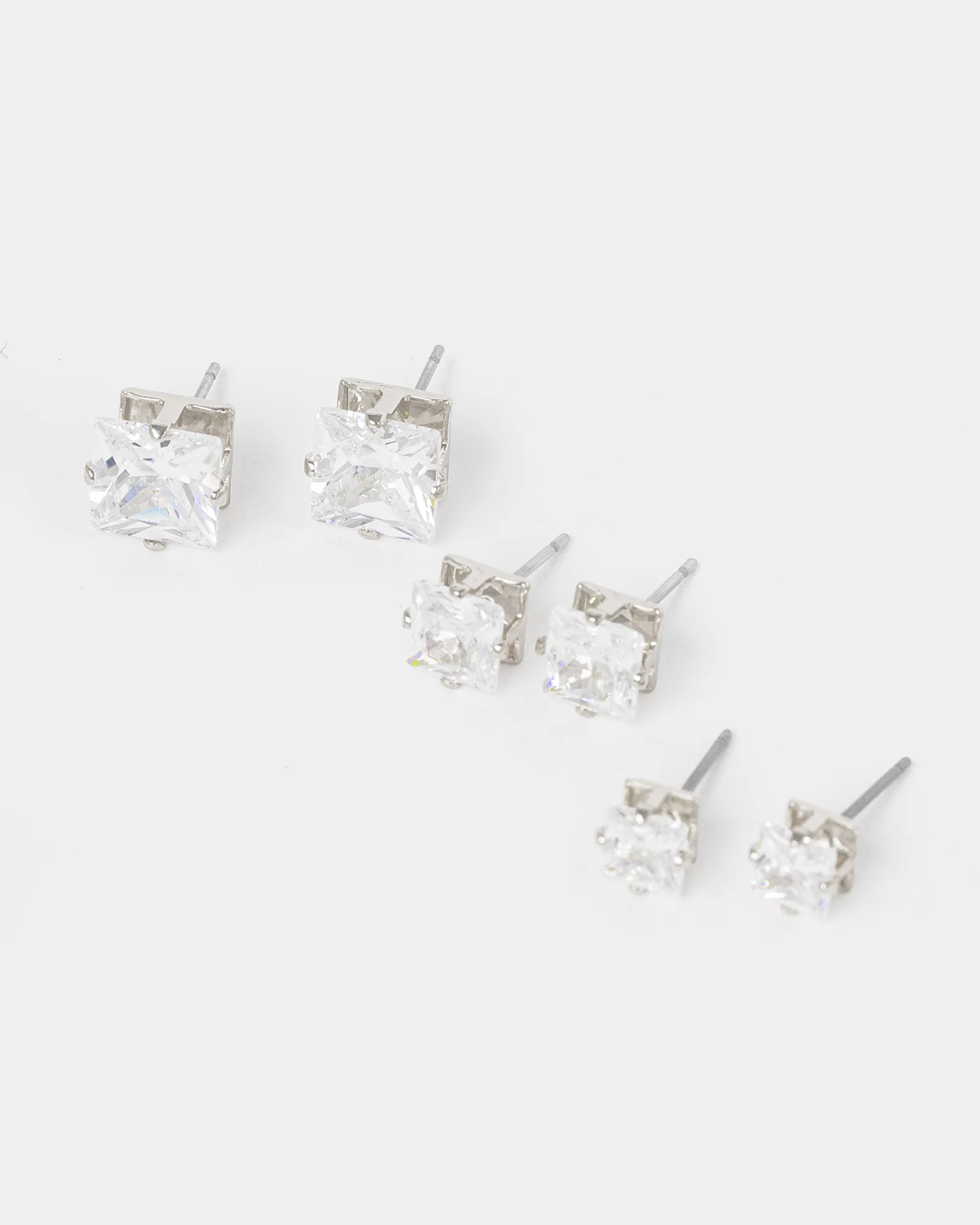 Silver Pack Square Stud Earrings - Image 3