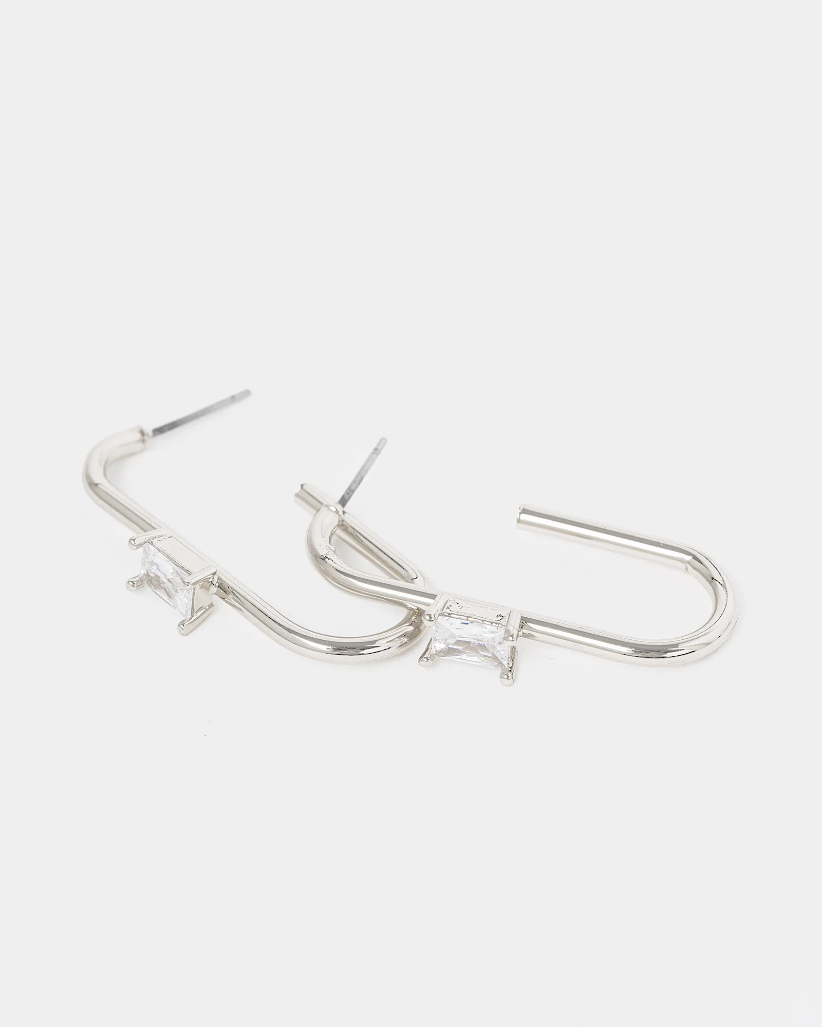 Silver Rounded Hoop Crystal Earrings - Image 3