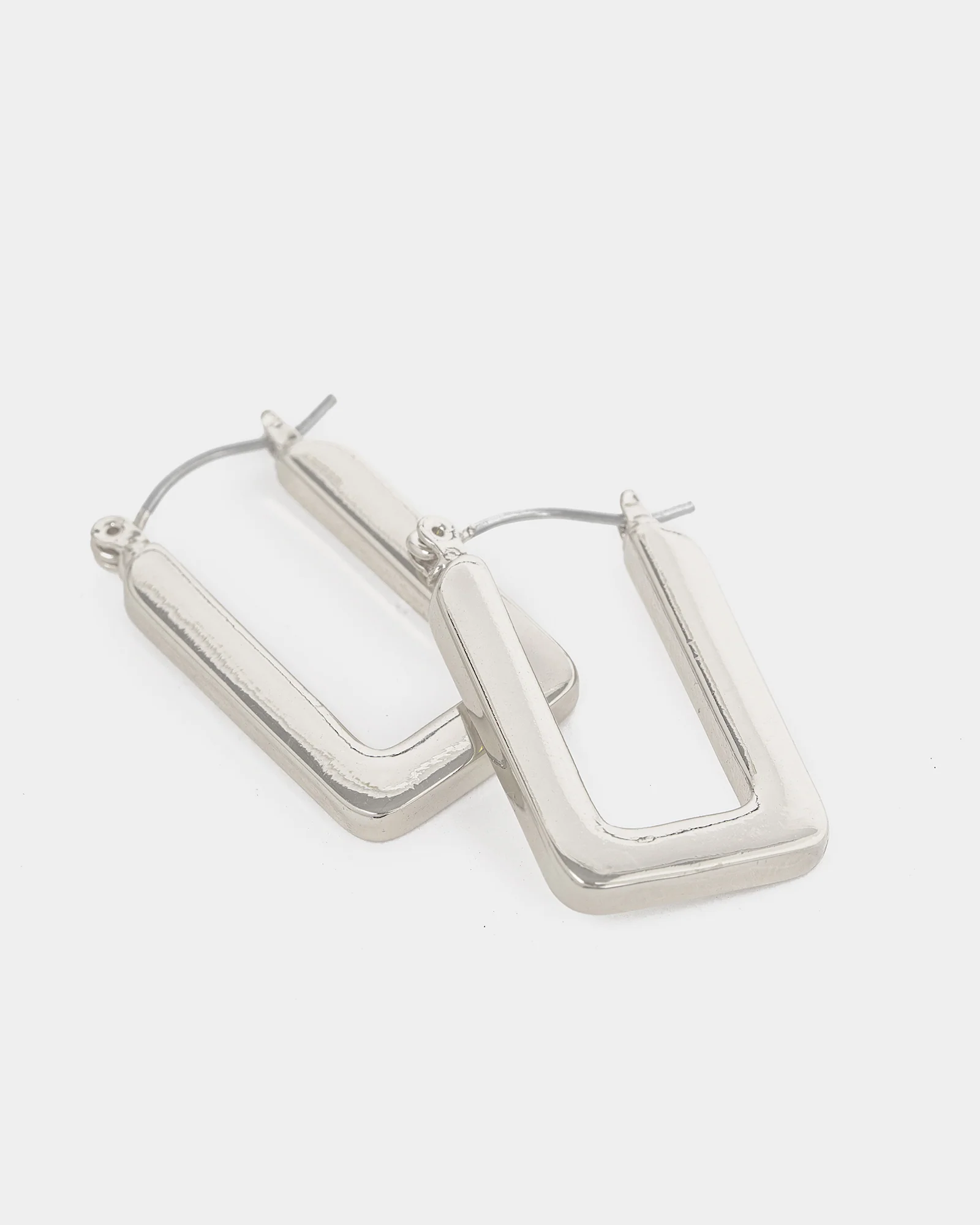 Silver Rounded Regtangle Hoop Earrings - Image 3