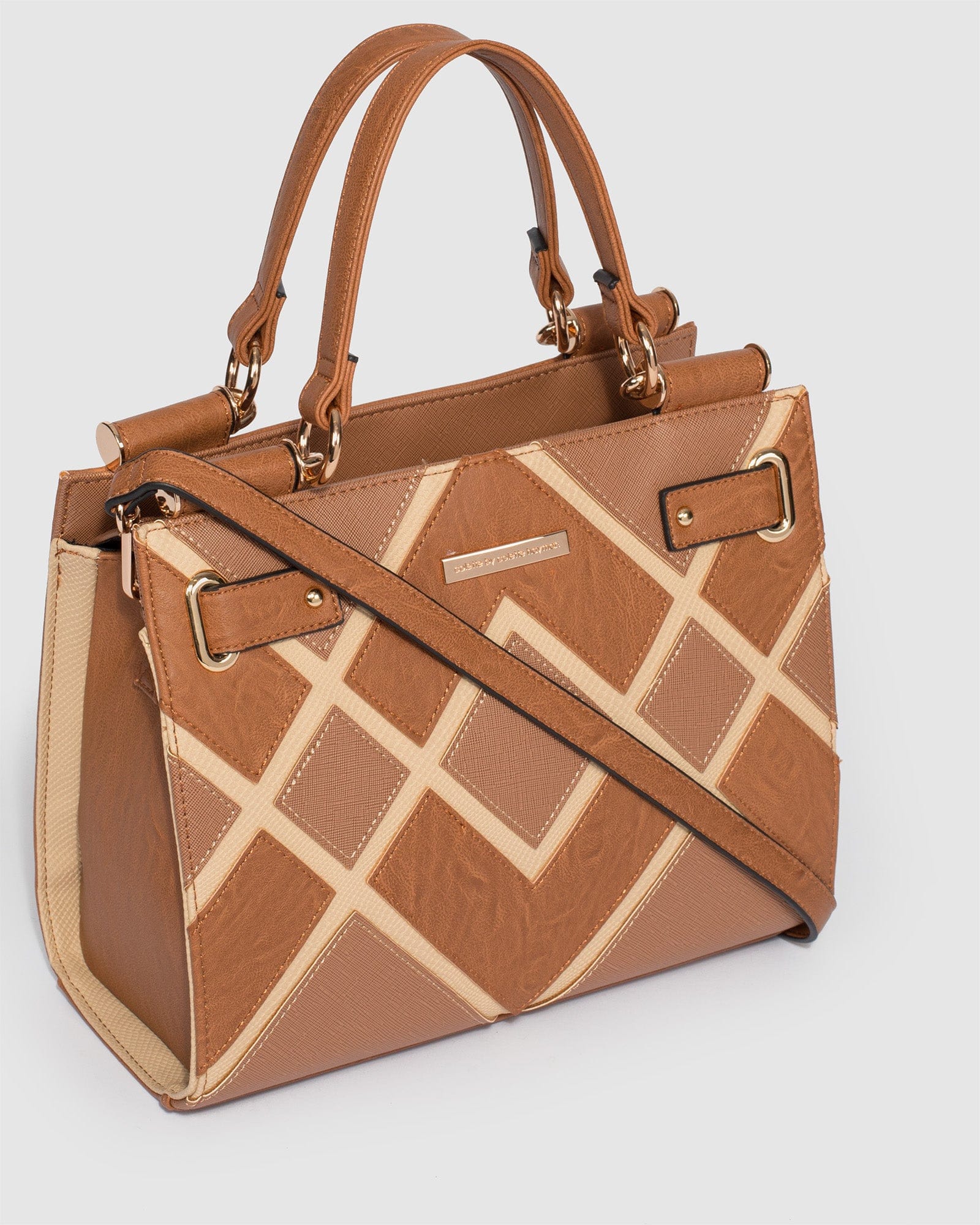 Tan Stephanie Diamond Square Tote Bag - Image 3