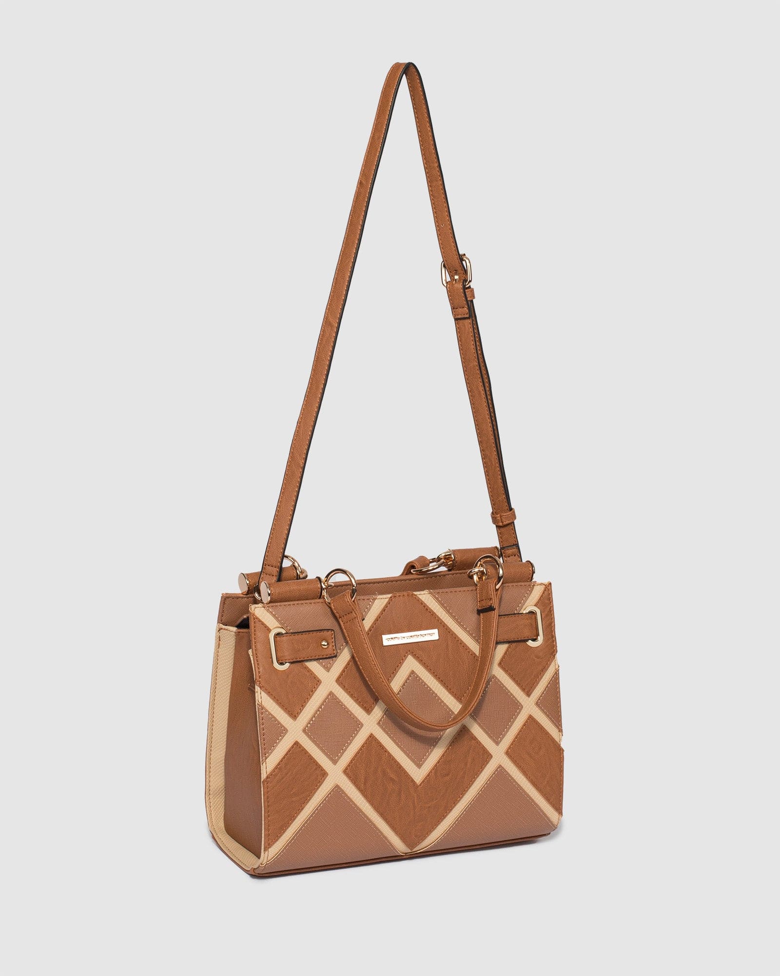 Tan Stephanie Diamond Square Tote Bag - Image 4