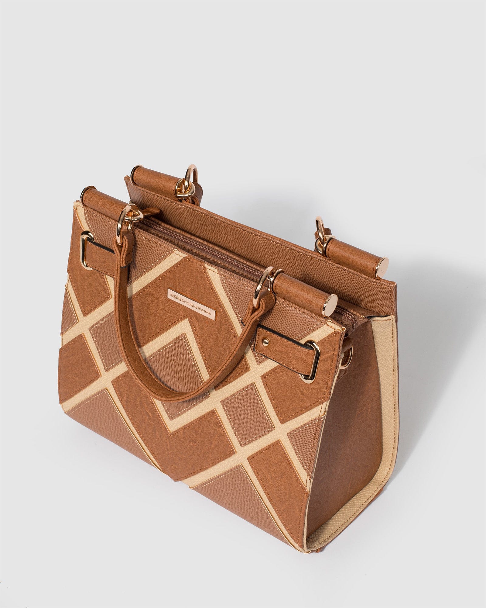 Tan Stephanie Diamond Square Tote Bag - Image 5