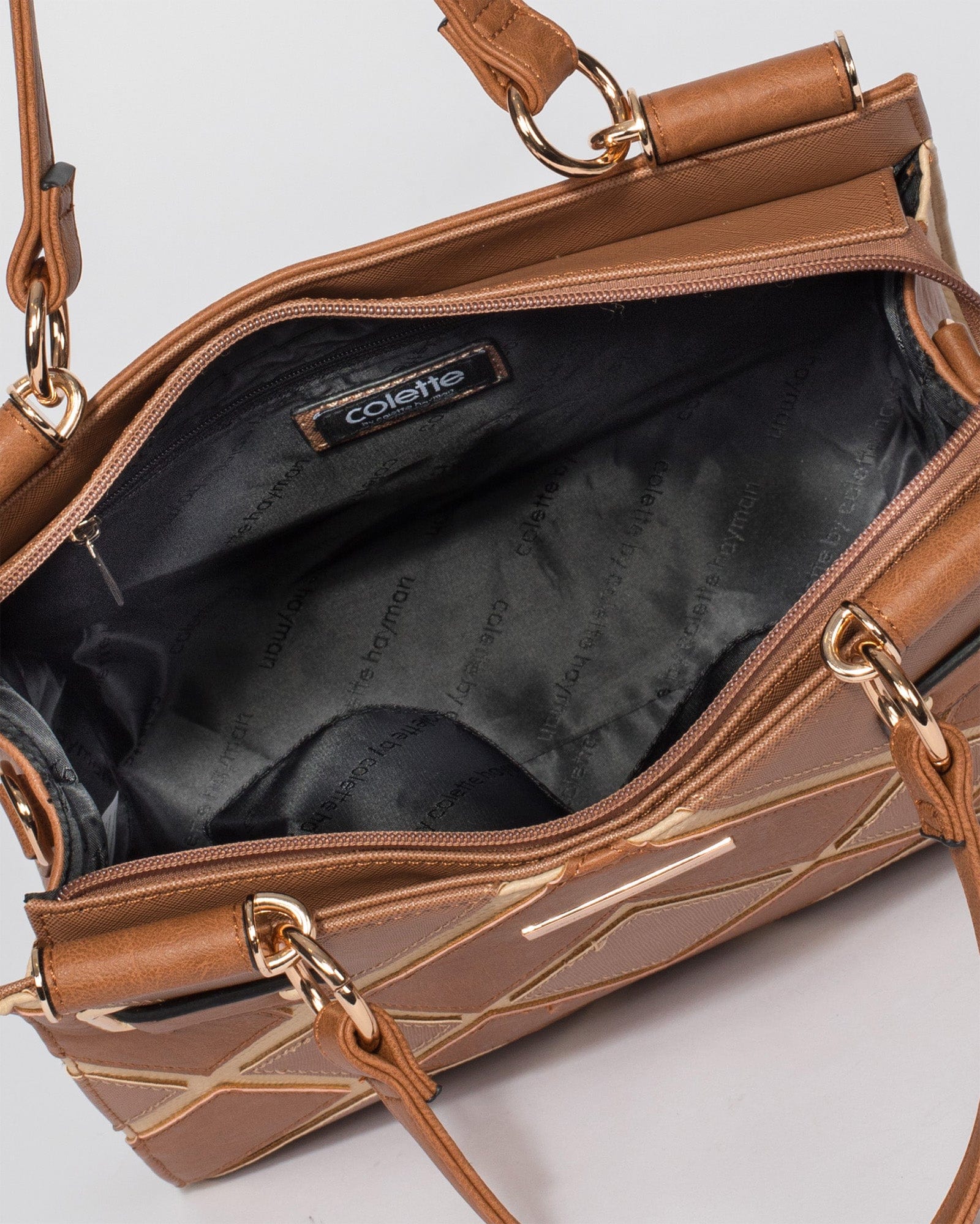 Tan Stephanie Diamond Square Tote Bag - Image 7