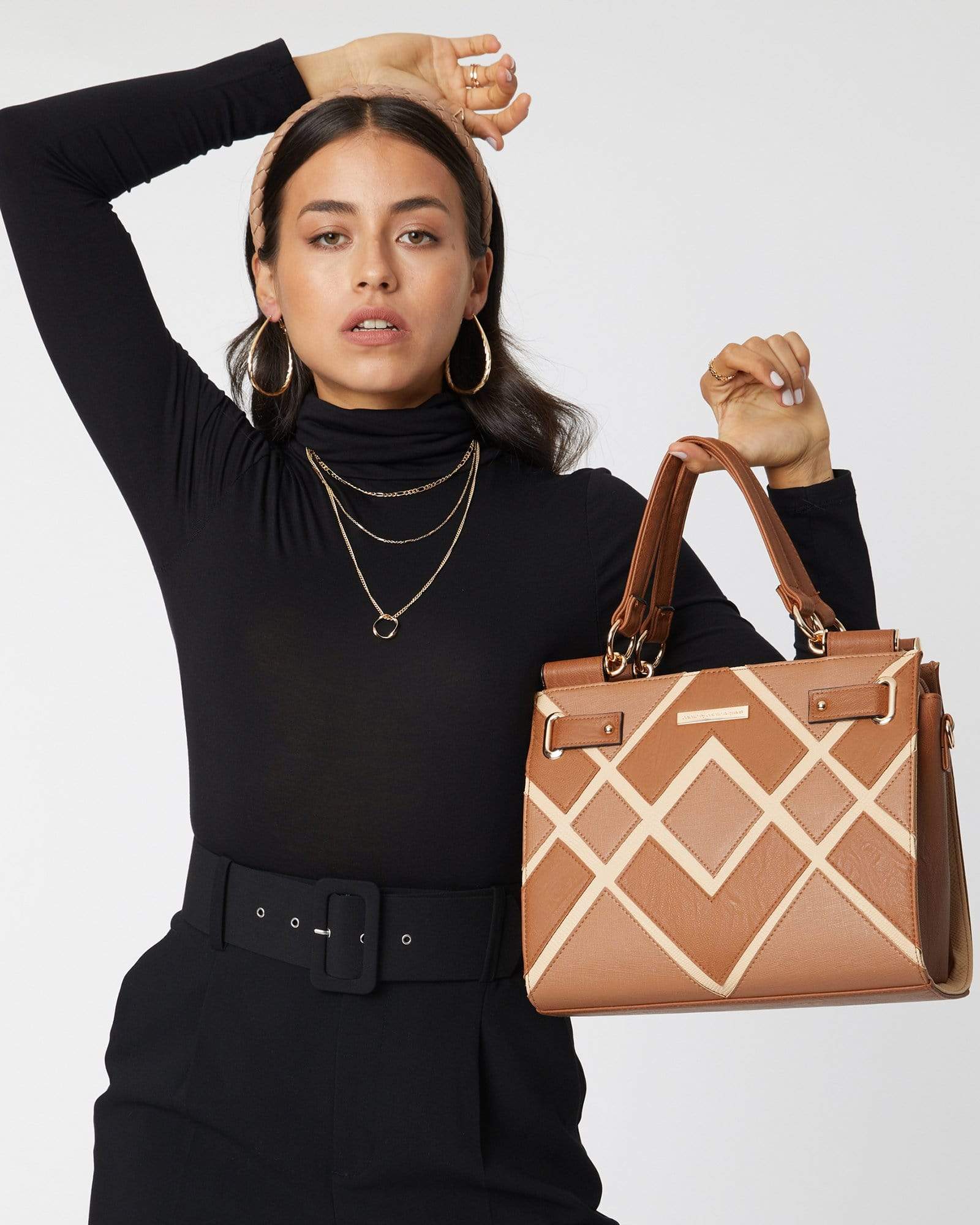 Tan Stephanie Diamond Square Tote Bag - Image 8