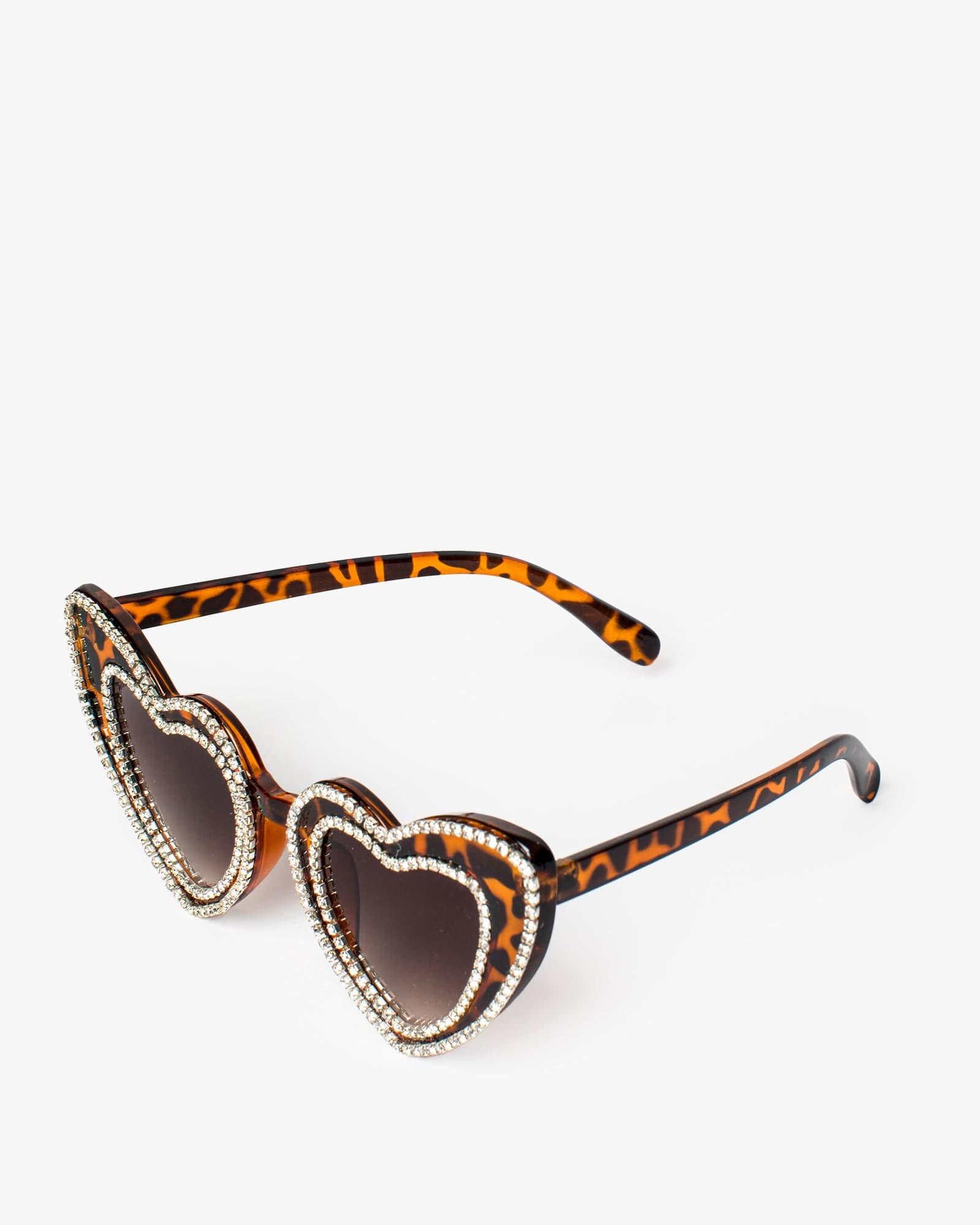Tortoiseshell Double Rhinestone Heart Sunglasses - Image 2