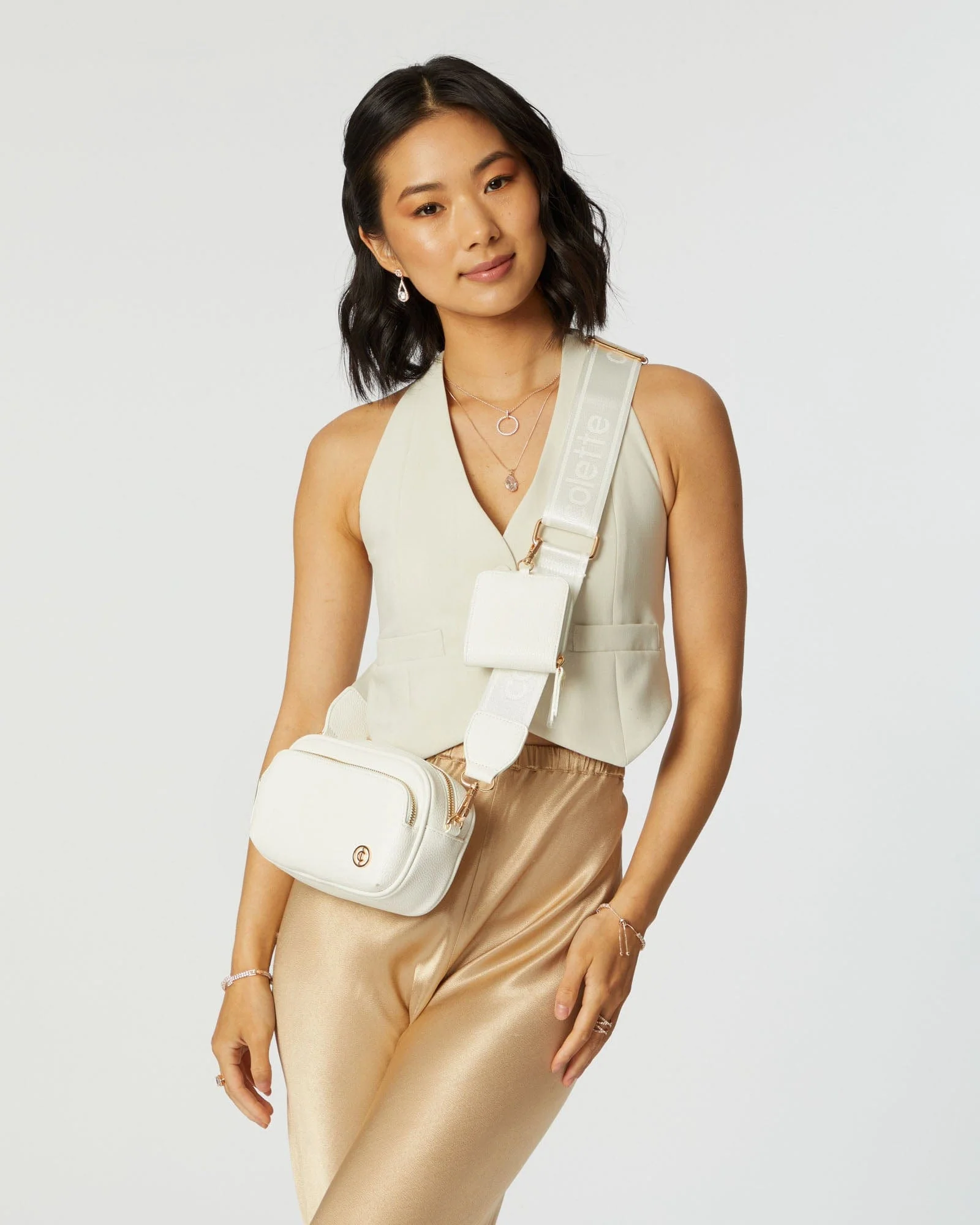 White And Gold Amalia Crossbody Bag - Image 6
