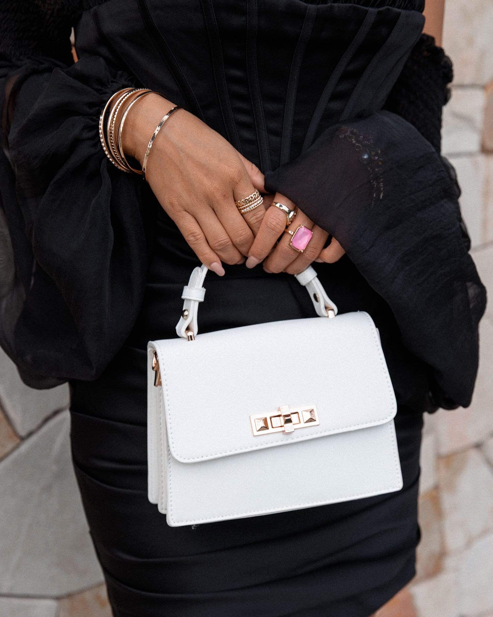 White Angelika Top Handle Bag - Image 11