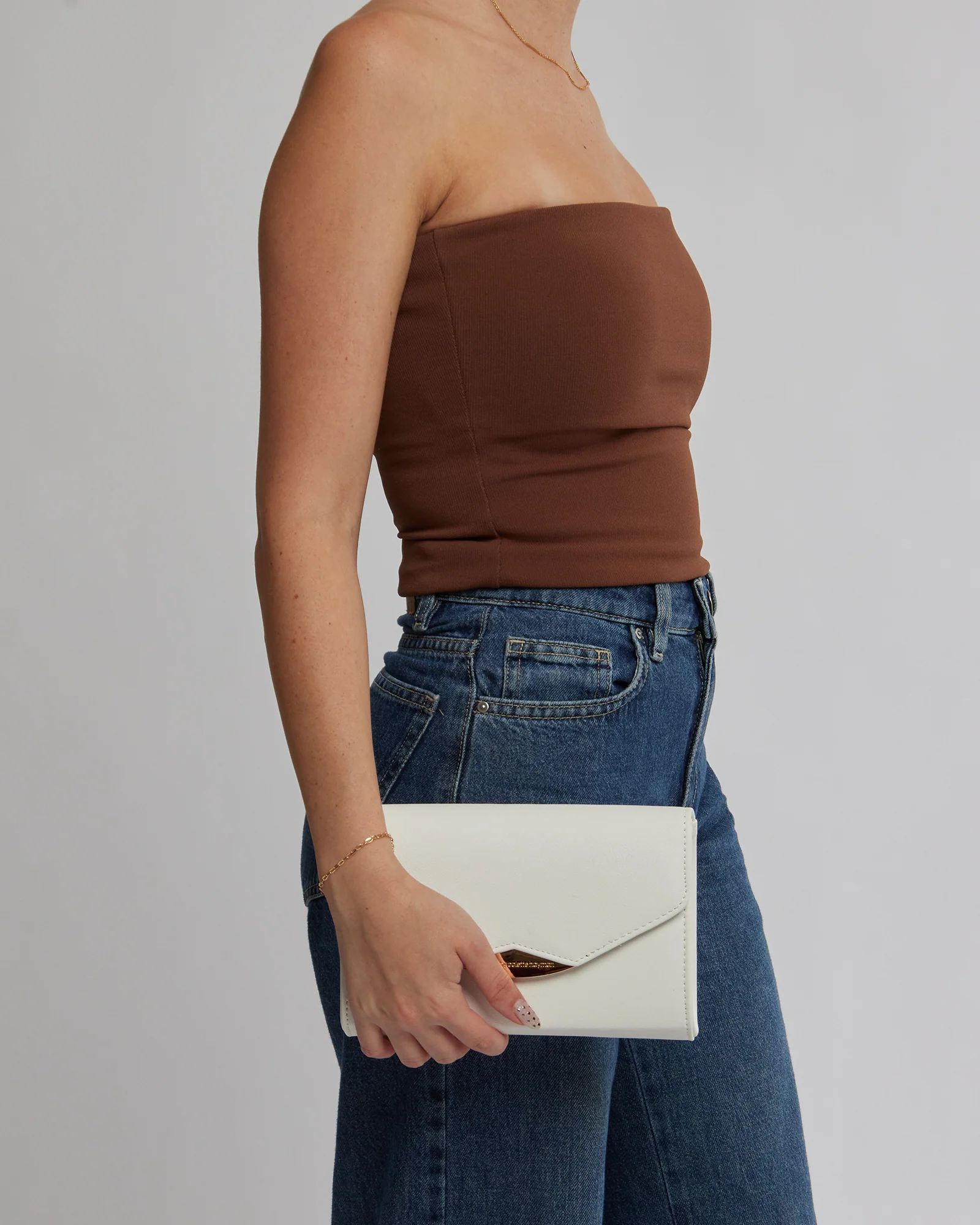 White Madi Envelope Clutch Bag - Image 3